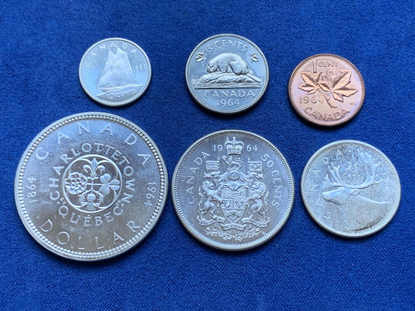 《竞宝斋》第293场- 周日，周一  2场连拍 （全场包邮） 加拿大1964银套币 四银 状态极好