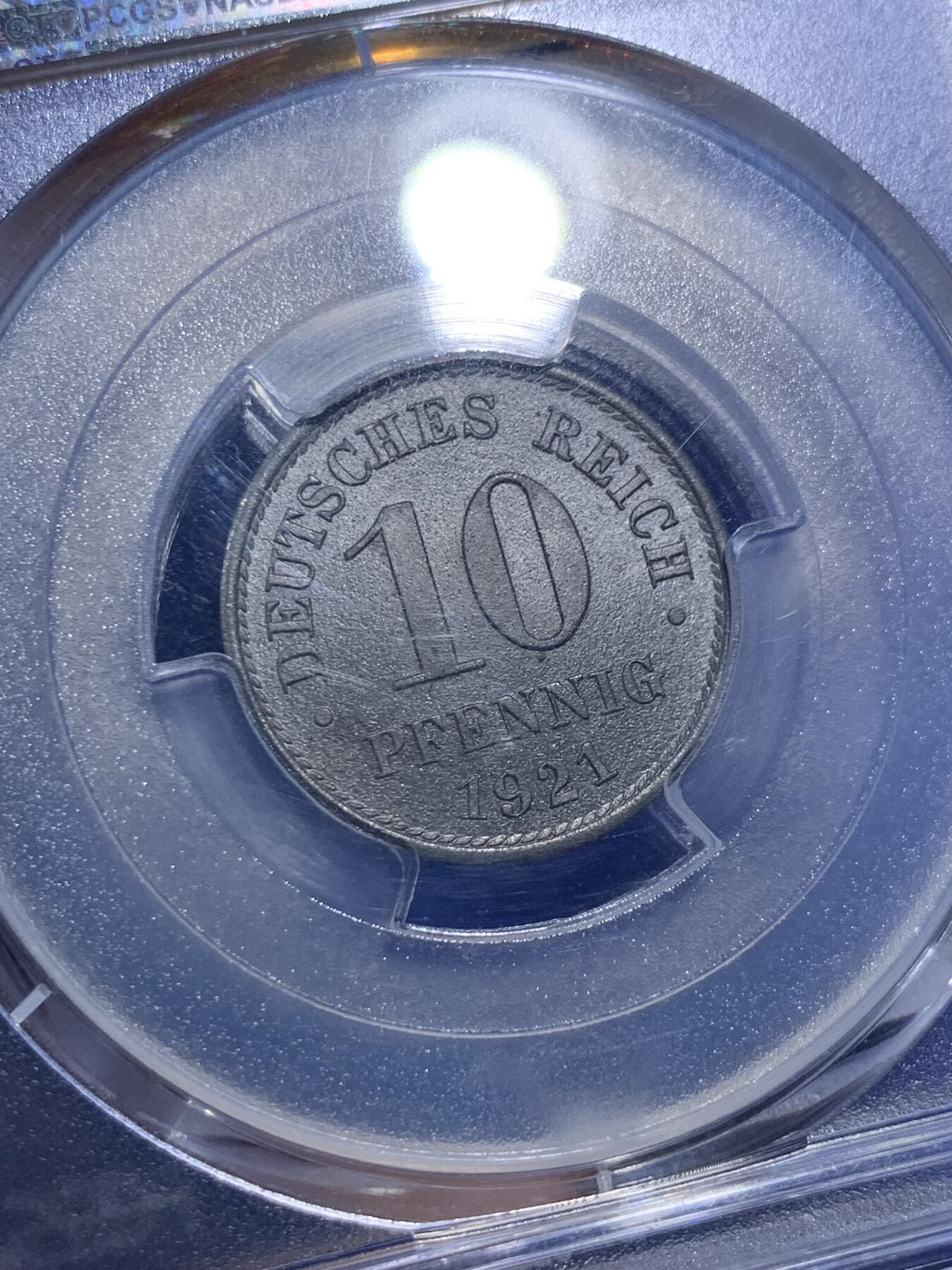 《竞宝斋》第293场- 周日，周一  2场连拍 （全场包邮） PCGS MS66 1921年德国10芬尼 无与伦比的顶级分数，往上仅一枚67分。帝国末期名誉品种，2019年1月eBay63分成交价100美元