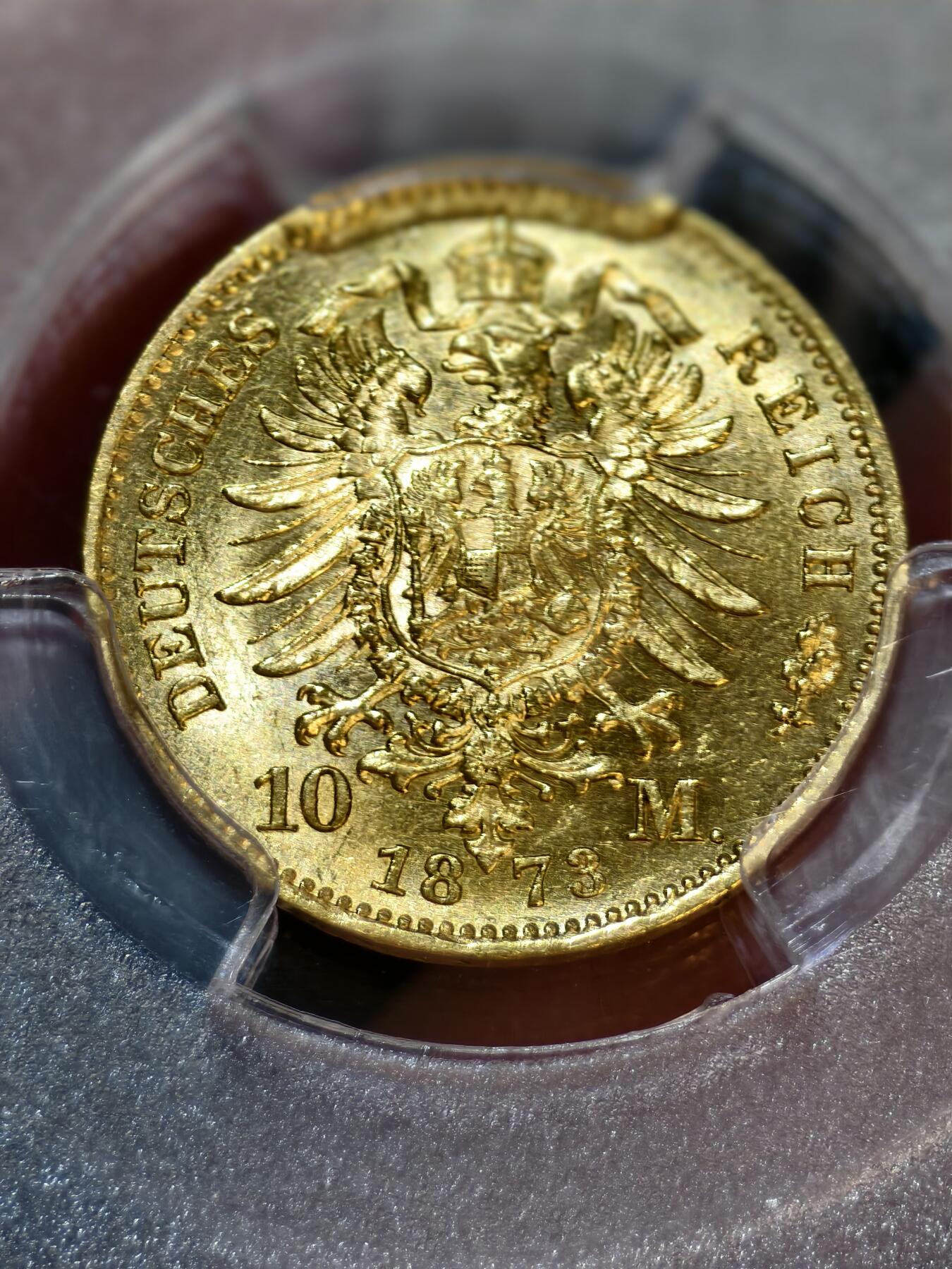 PCGS-MS63德国1873年普鲁士威廉一世10马克金币