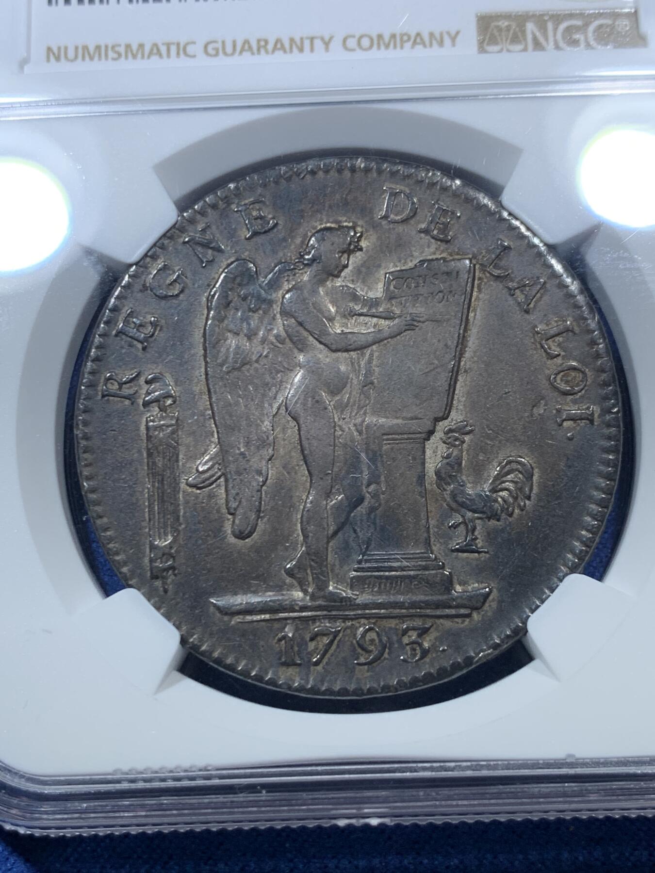 《竞宝斋》第293场- 周日，周一  2场连拍 （全场包邮） NGC XF40 法国 1793 天使埃居大银币 双面深彩包浆 状态味道非常好 几乎无减重