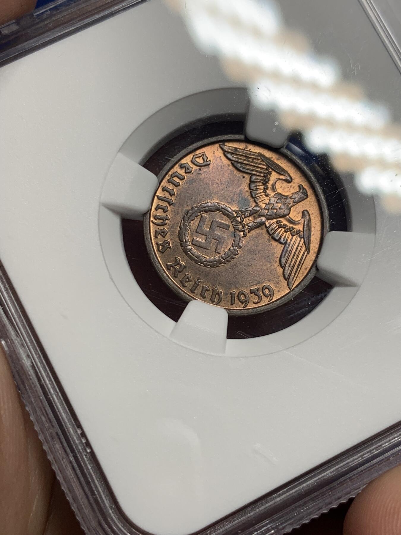 《竞宝斋》第293场- 周日，周一  2场连拍 （全场包邮） NGC MS63RB 1939B德国2芬尼铜币