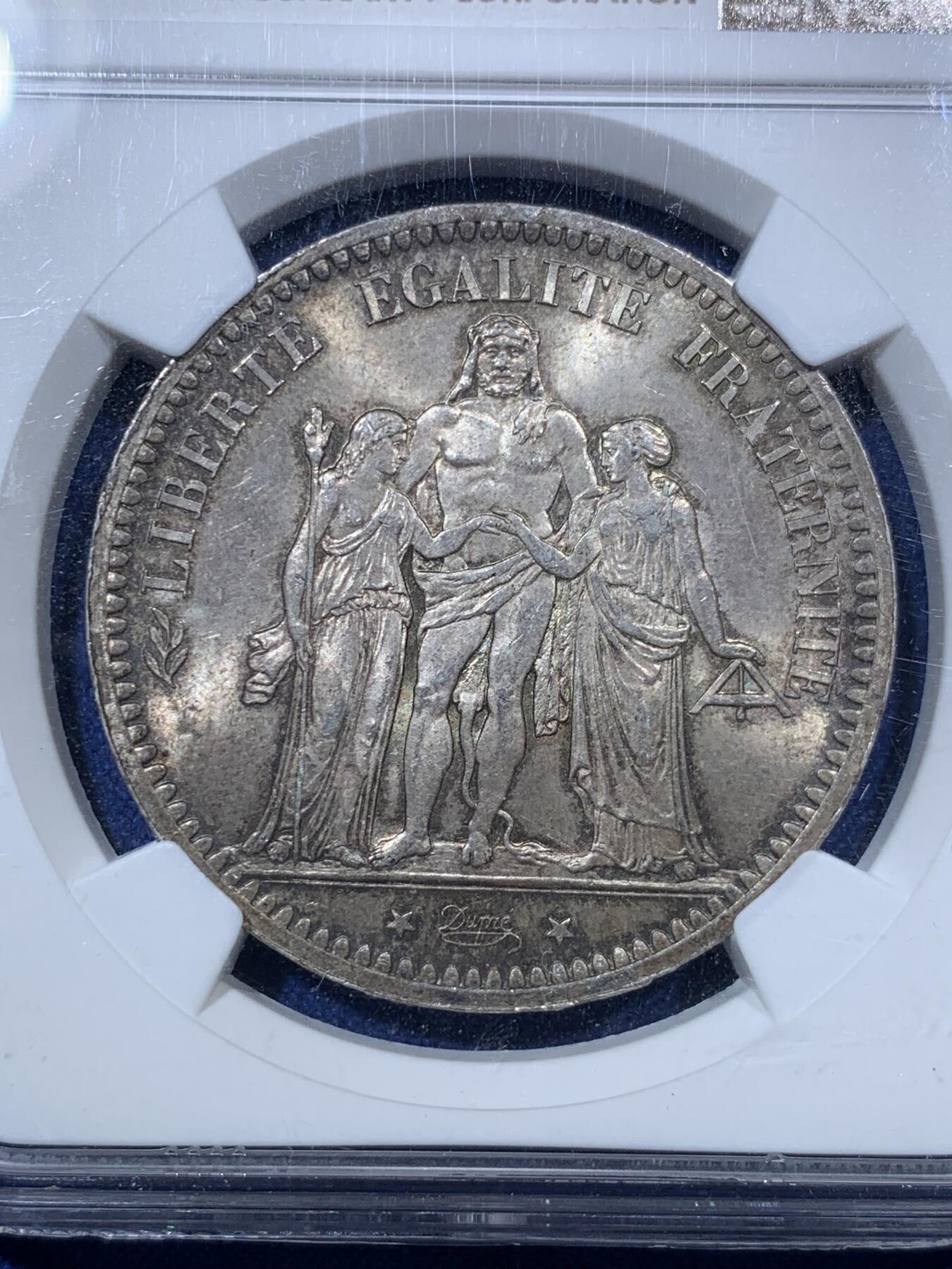 《竞宝斋》第293场- 周日，周一  2场连拍 （全场包邮） NGC MS64 法国1873年大力神5法郎 欧洲灰包浆 常见品种但包浆极美 人手必备