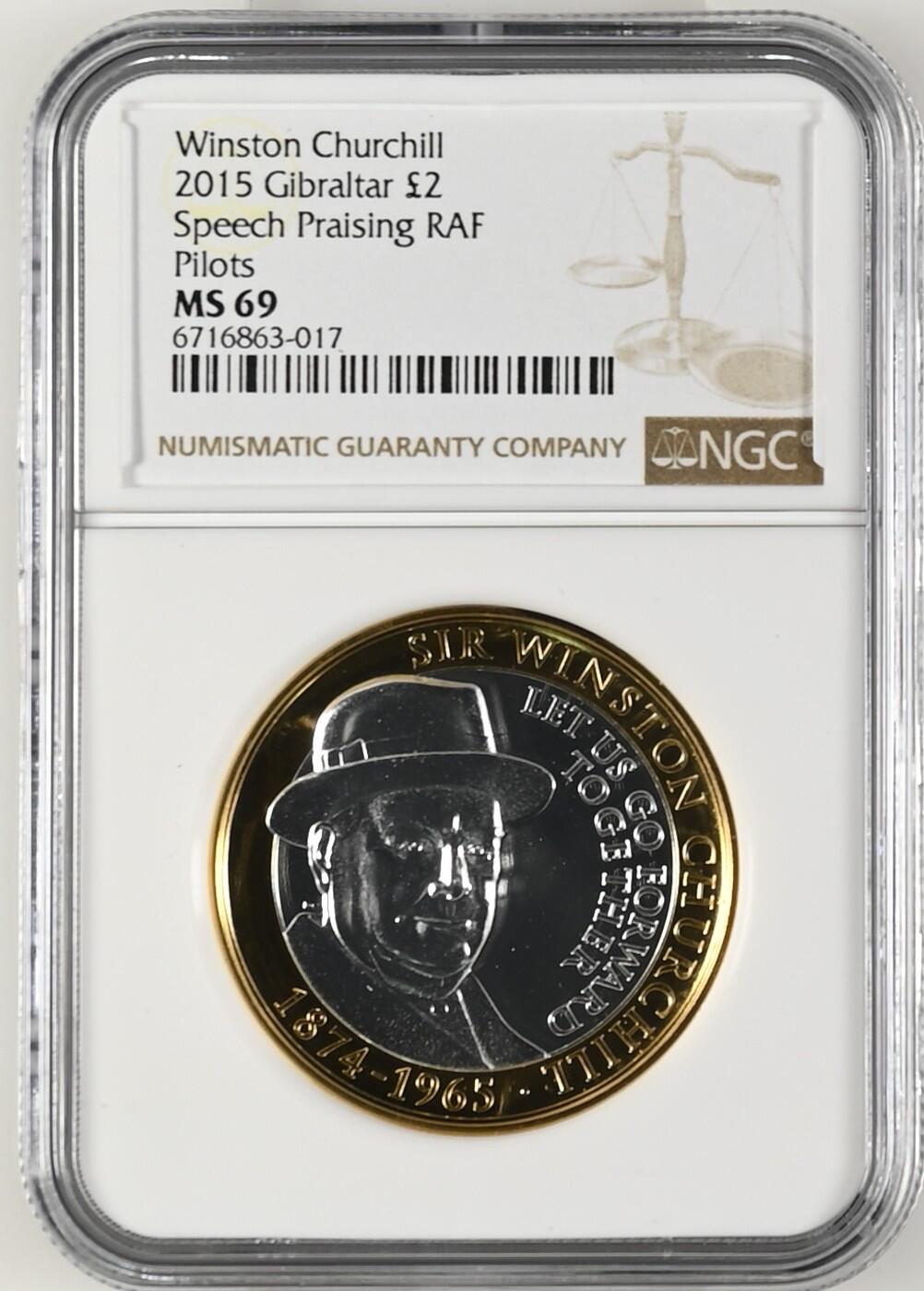 长老汇龙年精选第十四场拍卖 2015 Gibraltar Speech Praising RAF Pilots Winston Churchill，NGC PF69UC