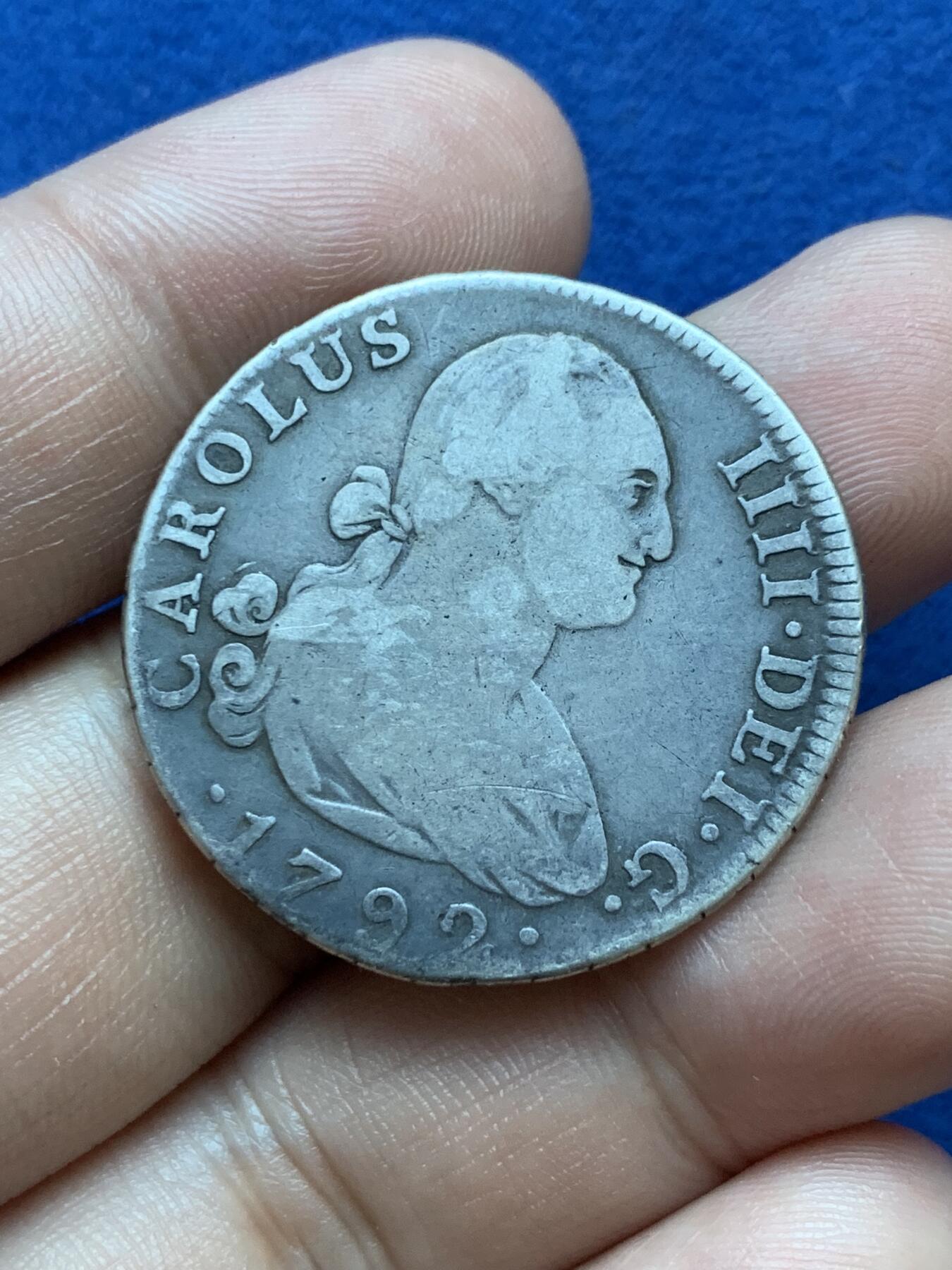 《竞宝斋》第293场- 周日，周一  2场连拍 （全场包邮） 西班牙 1792年 卡洛斯四世 本土 4里亚尔银币 老包浆