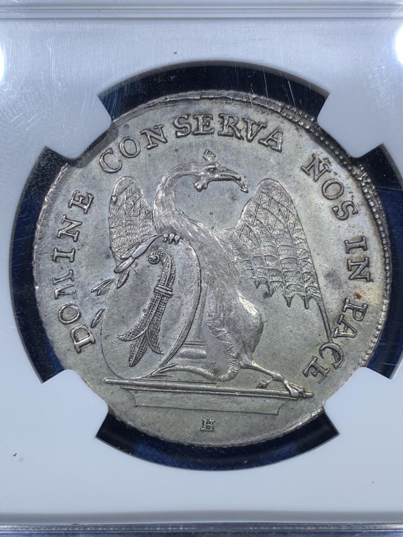 《竞宝斋》第293场- 周日，周一  2场连拍 （全场包邮） NGC AU58 瑞士 1786 巴塞尔 翼龙 景观 1/2泰勒 银币 高点俱在 热门品种