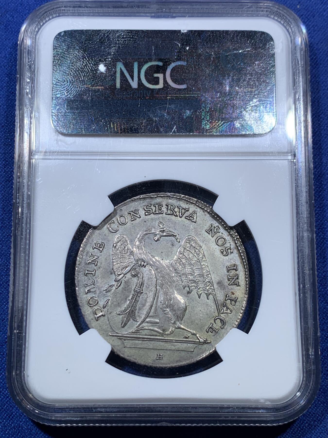 《竞宝斋》第293场- 周日，周一  2场连拍 （全场包邮） NGC AU58 瑞士 1786 巴塞尔 翼龙 景观 1/2泰勒 银币 高点俱在 热门品种