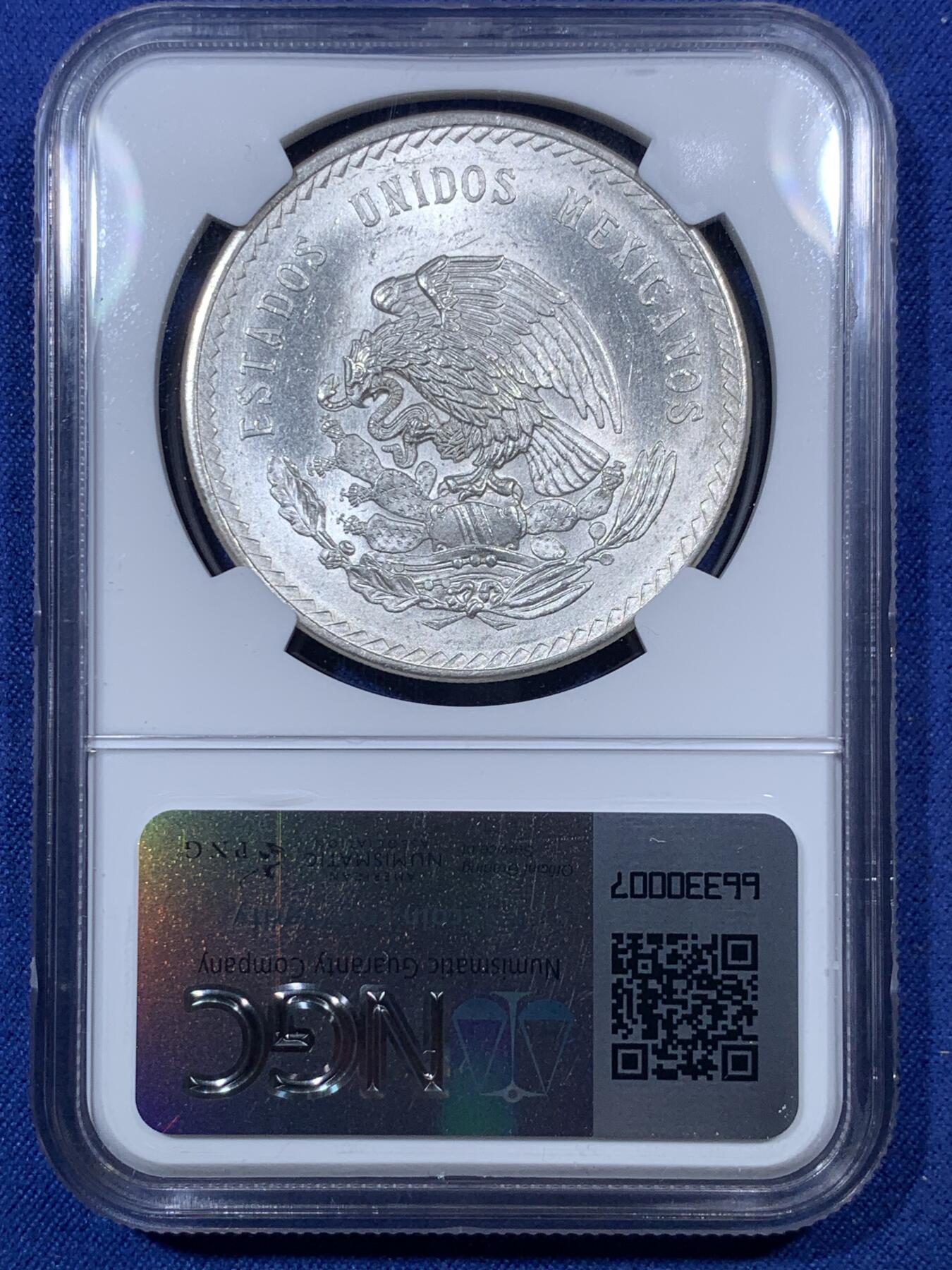 《竞宝斋》第293场- 周日，周一  2场连拍 （全场包邮） NGC MS64 墨西哥1948年玛雅酋长5比索鹰洋大银币