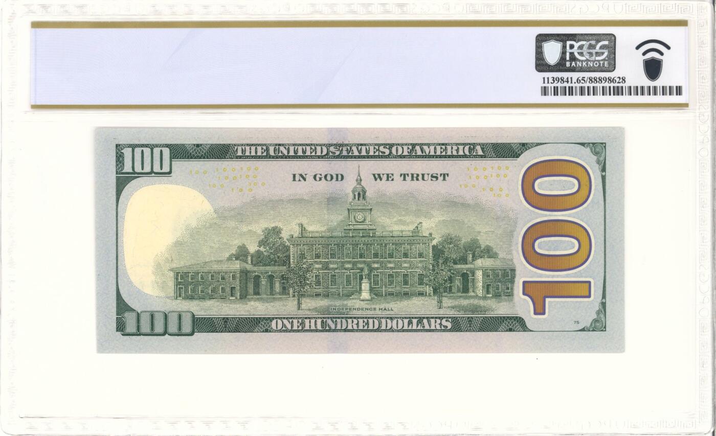 PCGS65美国2009年原版100彩钞首发年分J