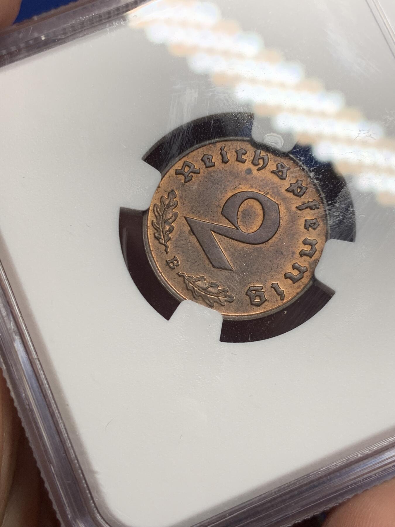 《竞宝斋》第293场- 周日，周一  2场连拍 （全场包邮） NGC MS63RB 1939B德国2芬尼铜币