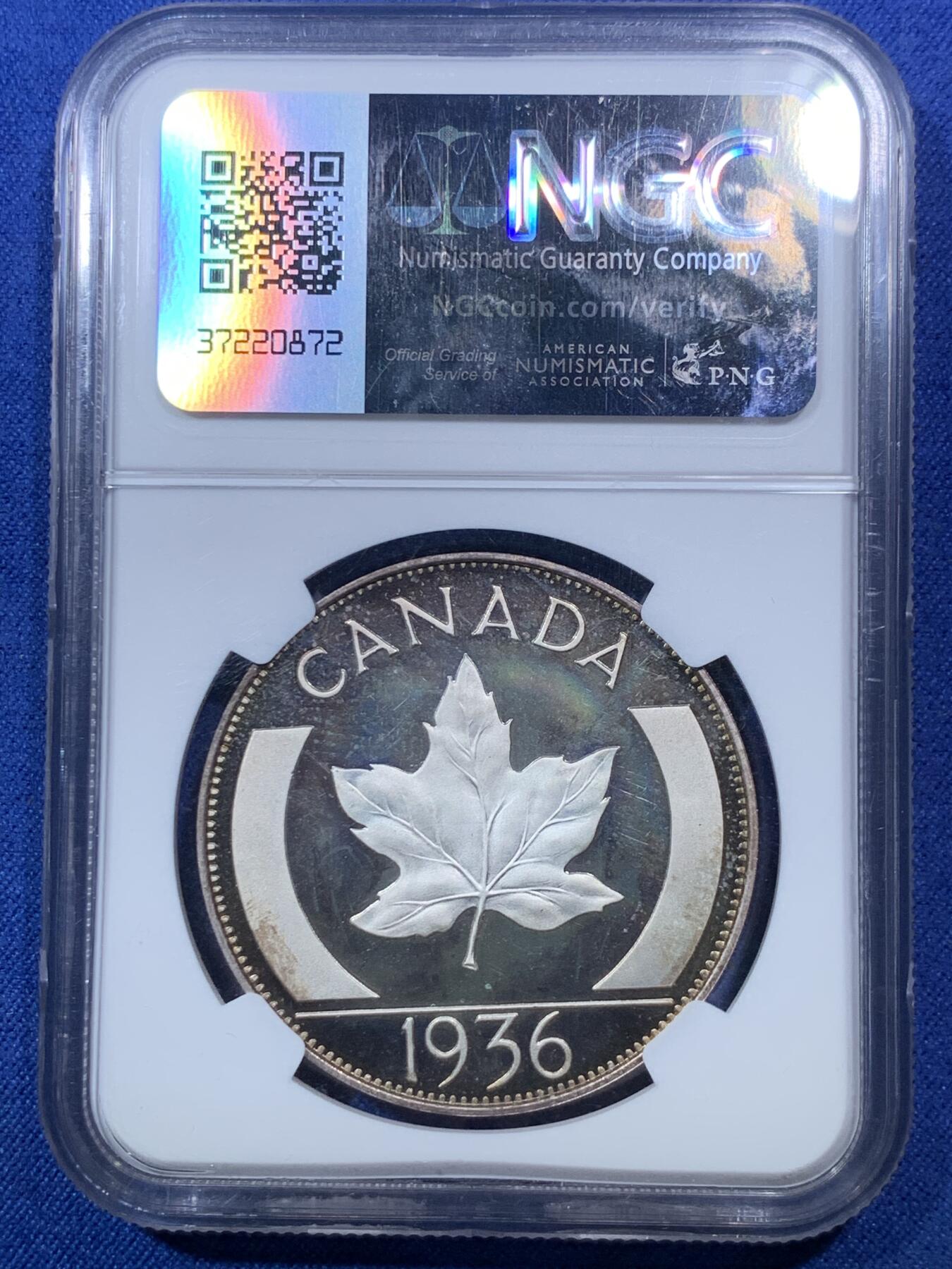 《竞宝斋》第293场- 周日，周一  2场连拍 （全场包邮） NGC PF67UC 后铸加拿大1936爱德华八世 银质1克朗 NGC冠军分 币面的镜面感和凝霜感都非常完美