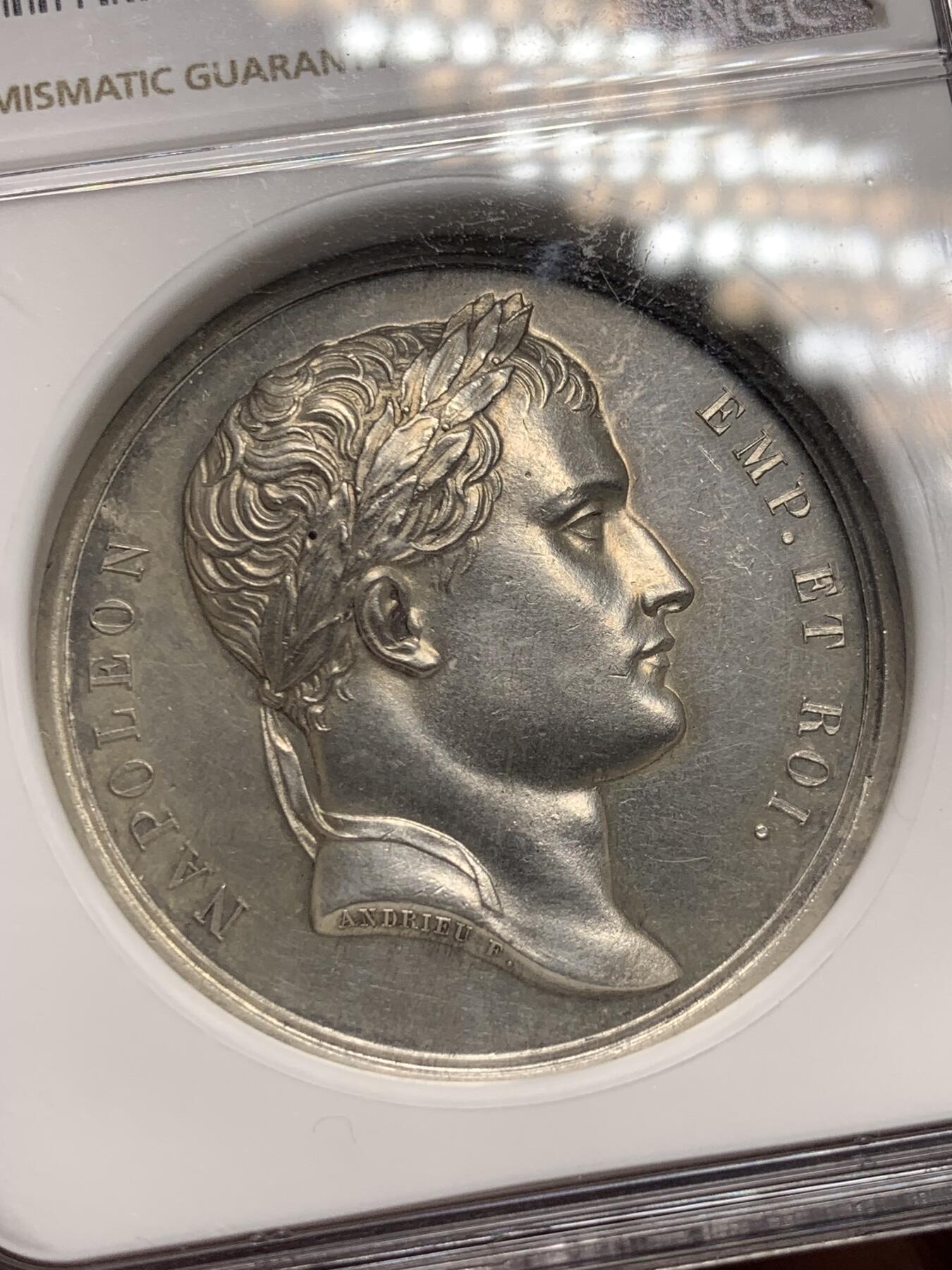《竞宝斋》第293场- 周日，周一  2场连拍 （全场包邮） NGC UNCD 法国1806年拿破仑原铸银章 极少见的品种，品相很不错，原铸少见