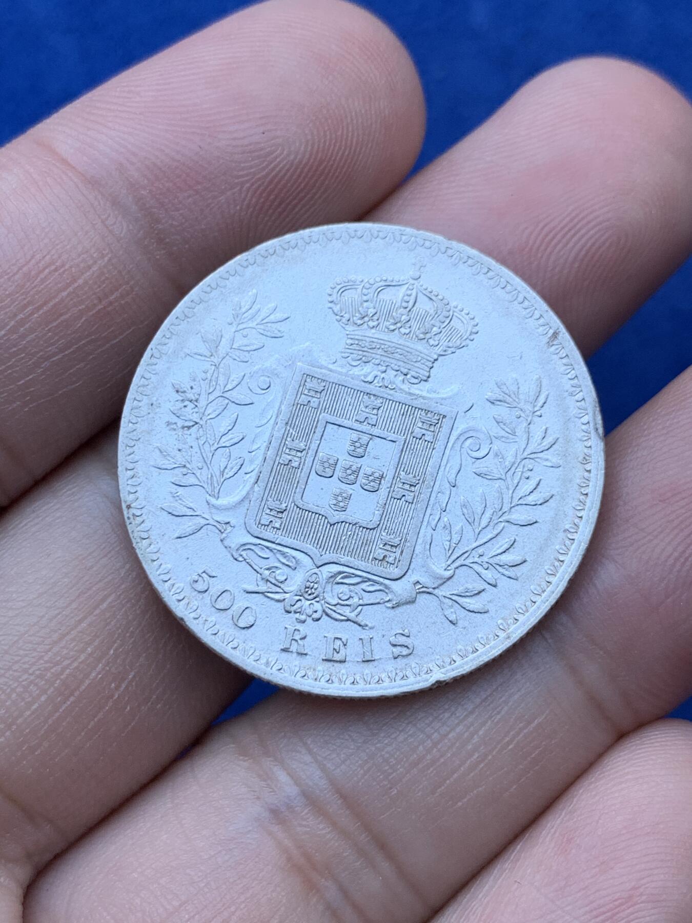 《竞宝斋》第293场- 周日，周一  2场连拍 （全场包邮） 葡萄牙1891年卡洛斯一世500瑞斯银币