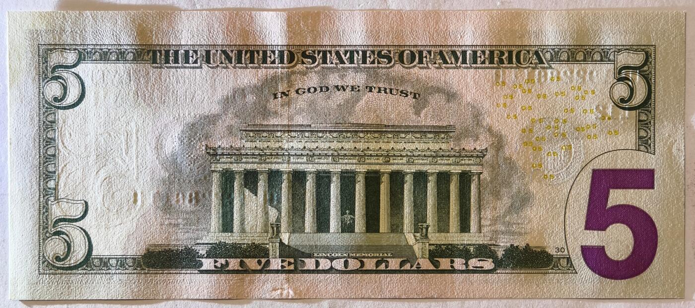 紫瑗钱币——第395期拍卖—— 纸币场 【双尾1】美国 2021年 L版 无序列 亚伯拉罕·林肯 5美元 彩色版 UNC