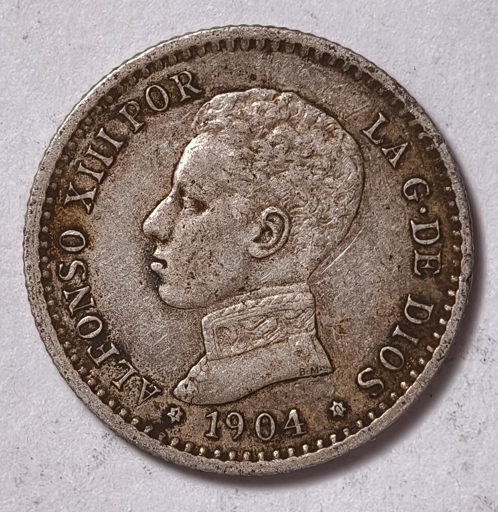 紫瑗钱币——第396期拍卖 西班牙 1904年 阿方索十三世 少年头 50分 2.5克 0.835银