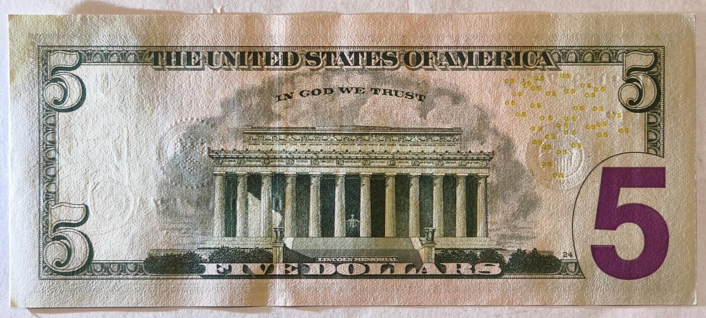 紫瑗钱币——第395期拍卖—— 纸币场 美国 2021年 L版 无序列 亚伯拉罕·林肯 5美元 彩色版 UNC