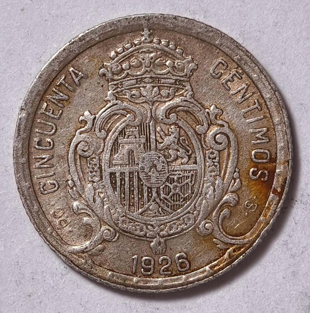 紫瑗钱币——第396期拍卖 西班牙 1926年 阿方索十三世 50分 2.5克 0.835银