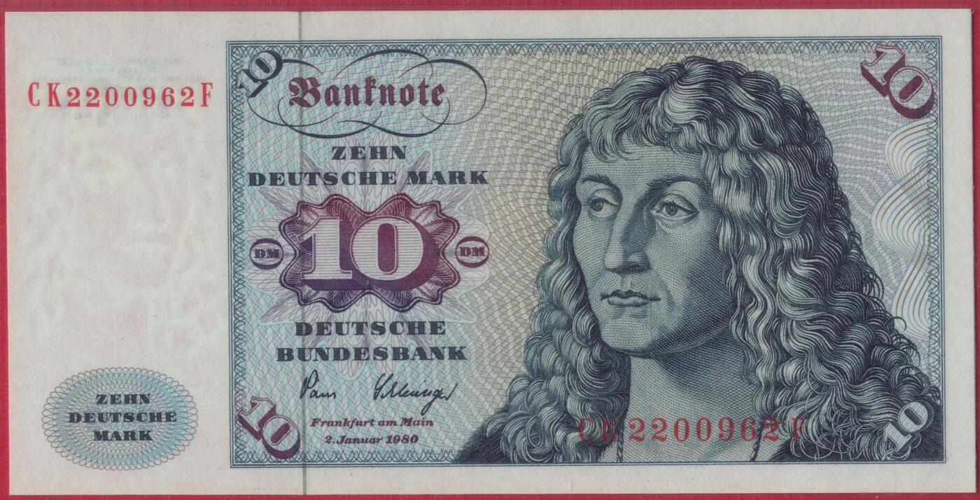 (联邦德国 西德)德国1980年10马克 P-31d 无47 欧洲纸币 实物图 UNC