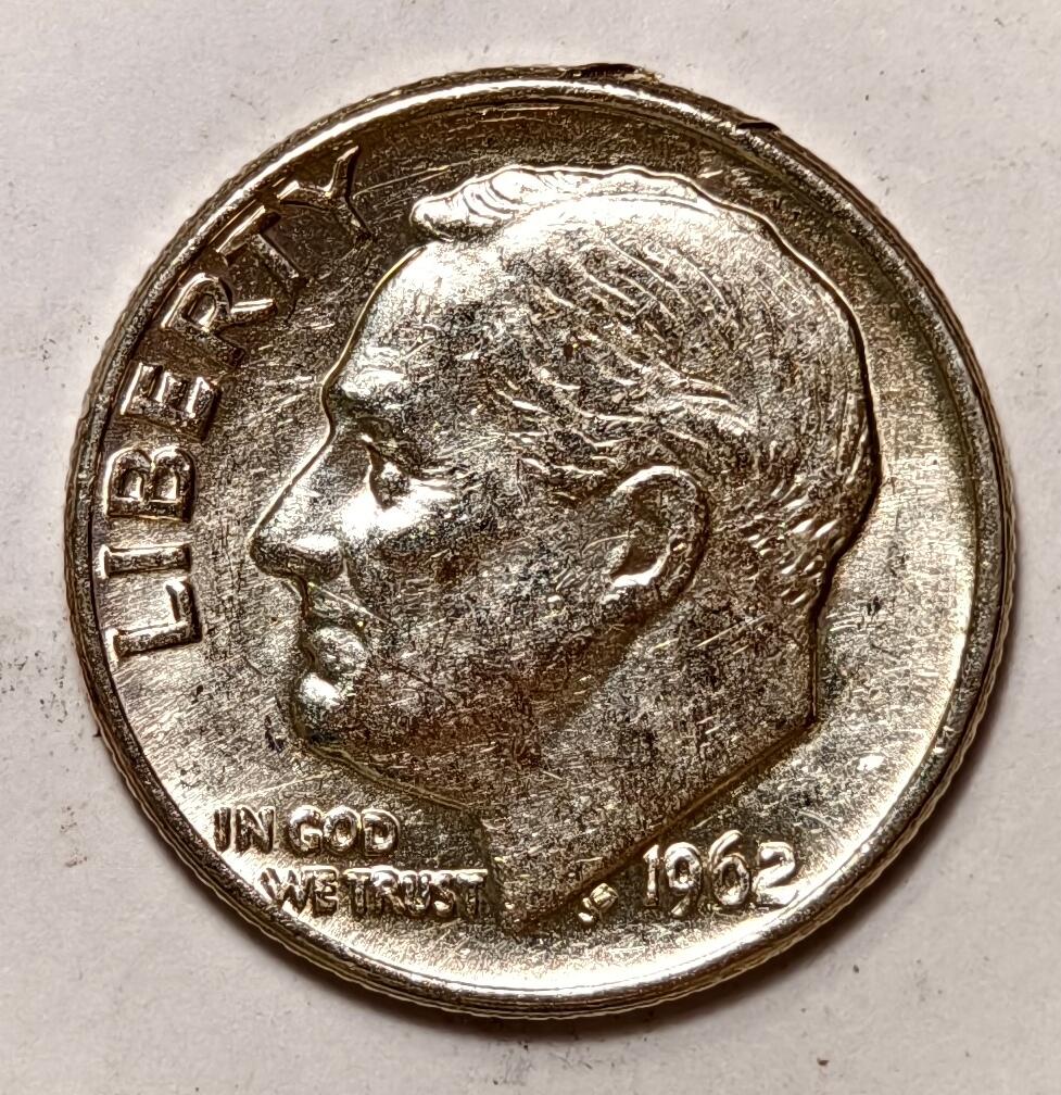 紫瑗钱币——第396期拍卖 美国 1962年 D版 罗斯福 10美分 2.5克 0.9银