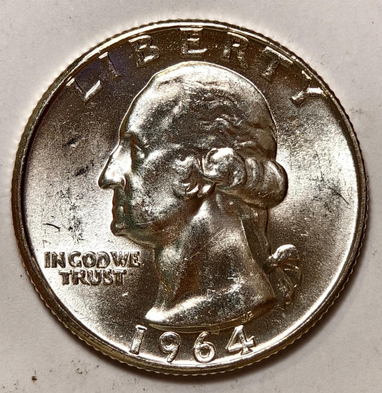 紫瑗钱币——第396期拍卖 美国 1964年 华盛顿 25美分 6.25克 0.9银 BU 可评级