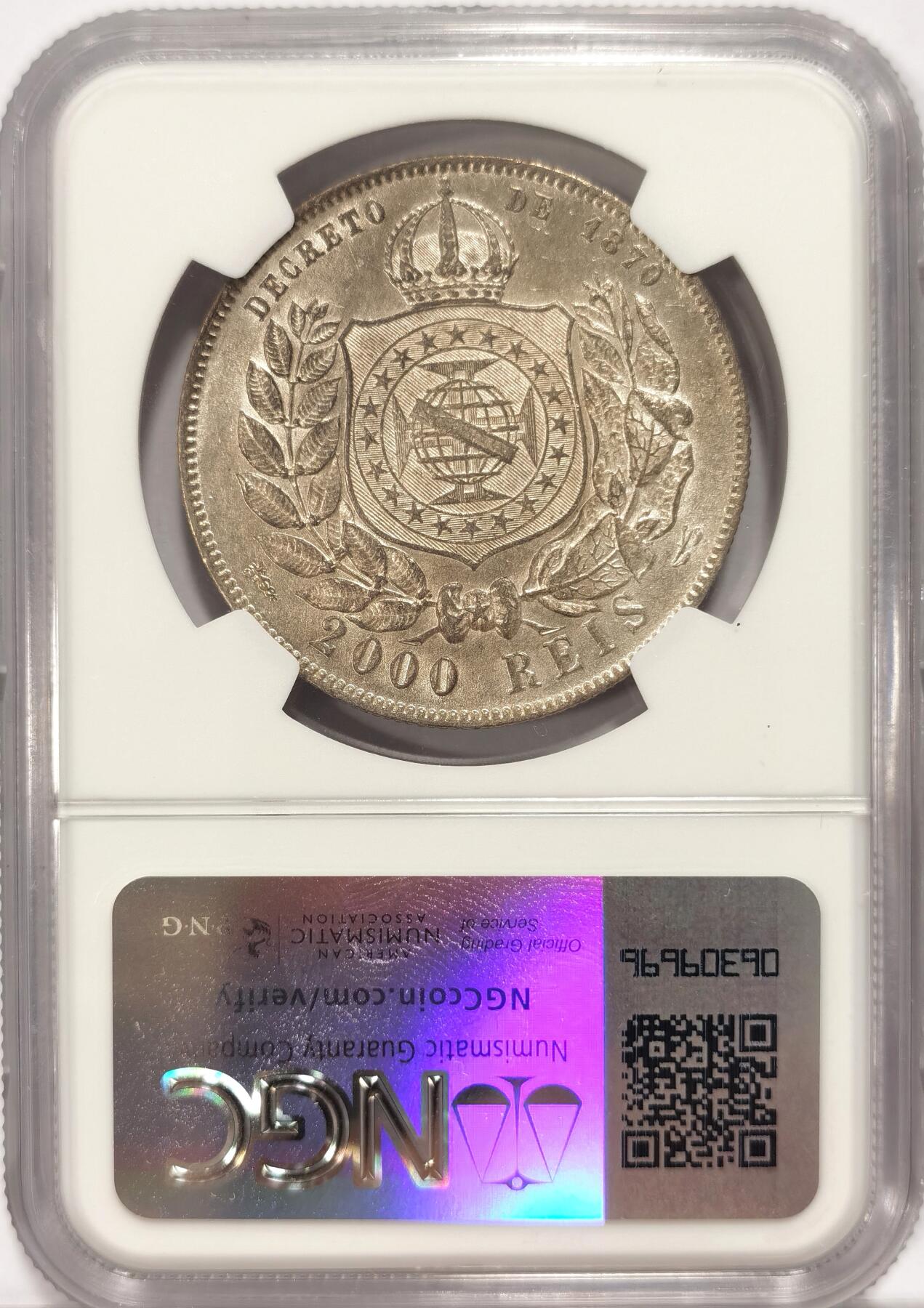 博洋堂世界钱币拍卖第086期（全场包邮） NGC AU 巴西1889年2000R大银币