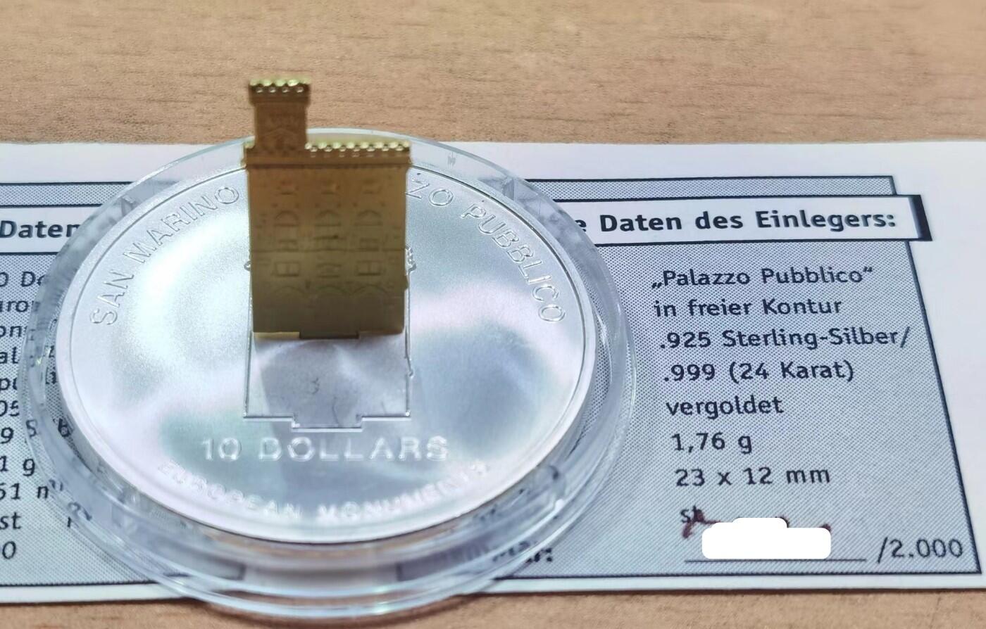 北京马甸外国币专卖微拍第124期，外国金银币专场，陆续上新，欢迎关注  2005年瑙鲁发行圣马力诺普皮科宫立体24k（999）度金（1.76克）银币，重量31.1克，成色：925，发行量仅：2000枚