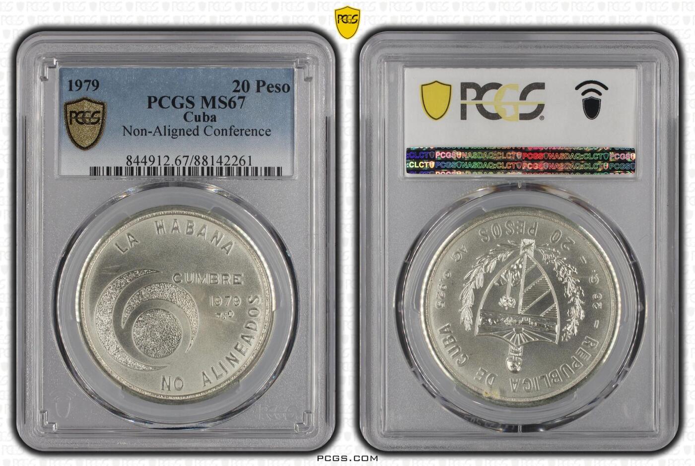 长老汇龙年精选第十五场拍卖 1979古巴不结盟会议20比索银币， PCGS MS67
