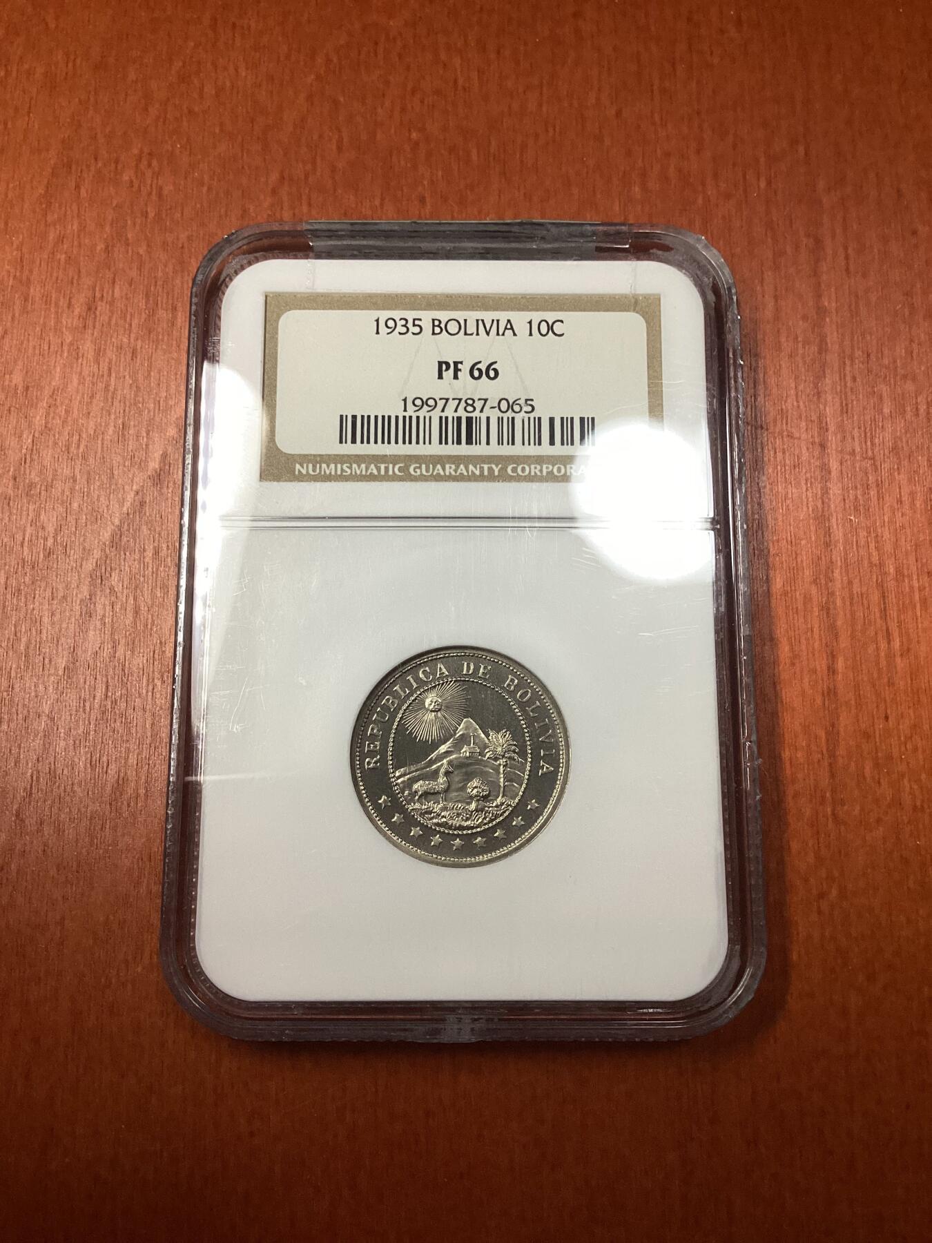 长老汇龙年精选第十五场拍卖 1935 玻利维亚10分精制币，NGC PF66，老白盒，亚军，克书未记录精制币