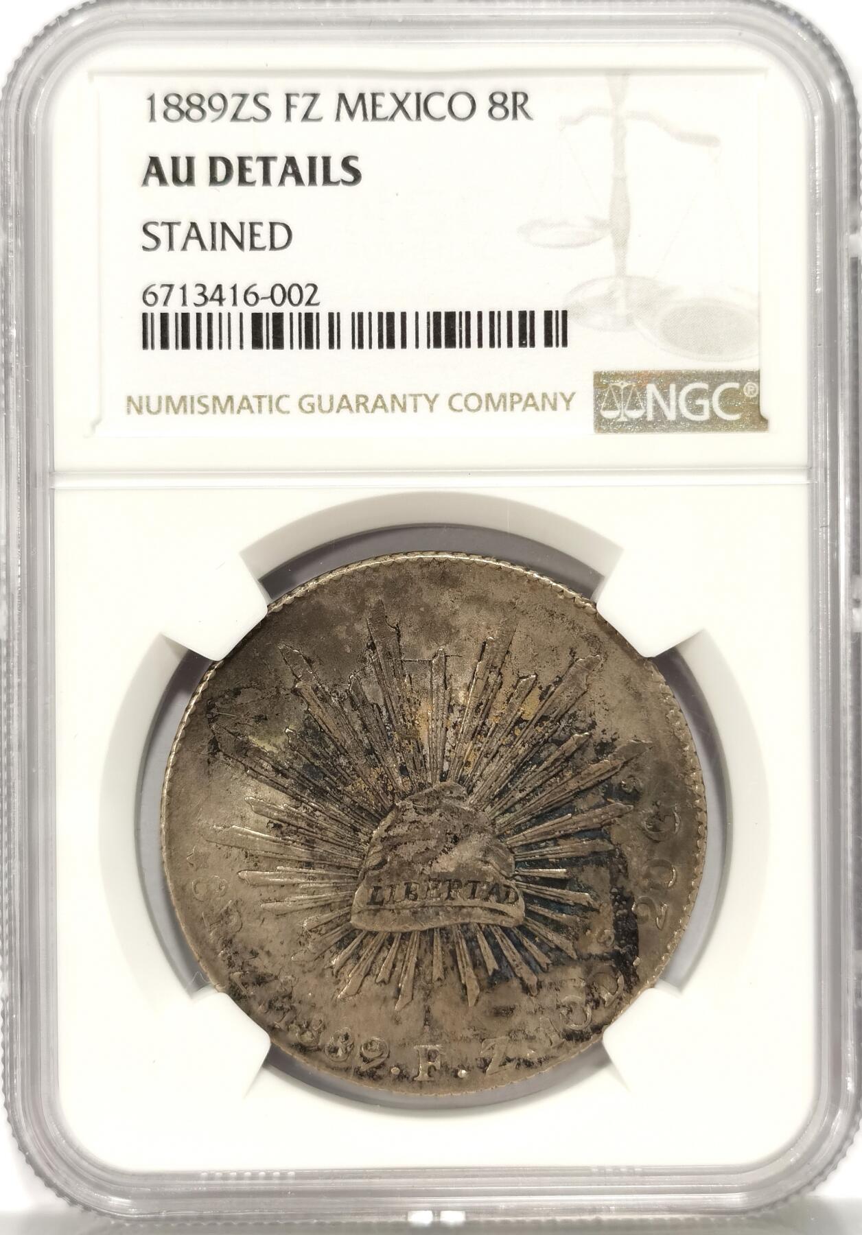 博洋堂世界钱币拍卖第086期（全场包邮） NGC AU 墨西哥1889年Zs FZ版花边鹰洋，原味墨印