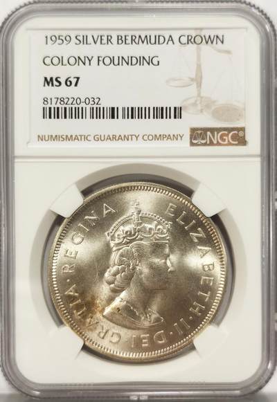 博洋堂世界钱币拍卖第156期（全场包邮） - NGC MS67 英属百慕大1959年发现350周年纪念克朗型银币 超高分