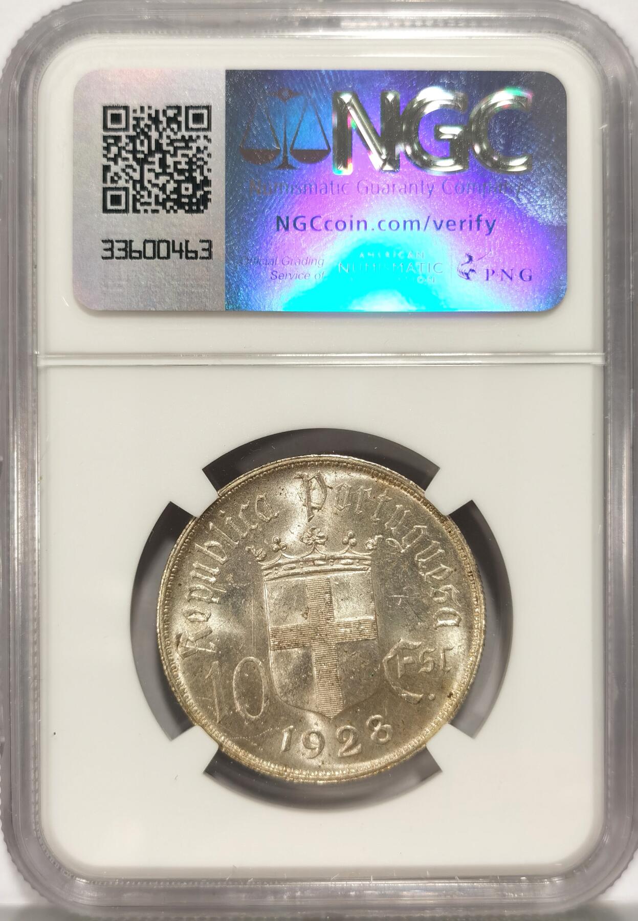 博洋堂世界钱币拍卖第086期（全场包邮） NGC MS63 葡萄牙1928年奥里基战役10埃斯库多银币