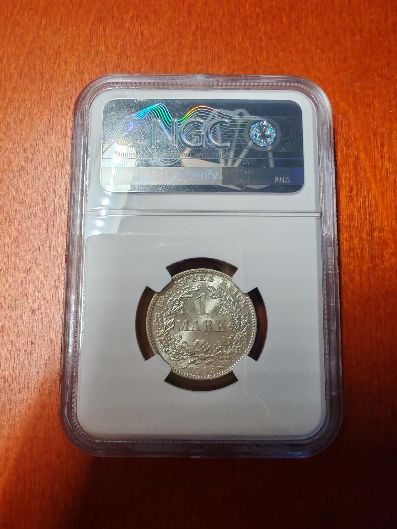 长老汇龙年精选第十五场拍卖 1915D 德国1马克银币，NGC MS65，闪亮