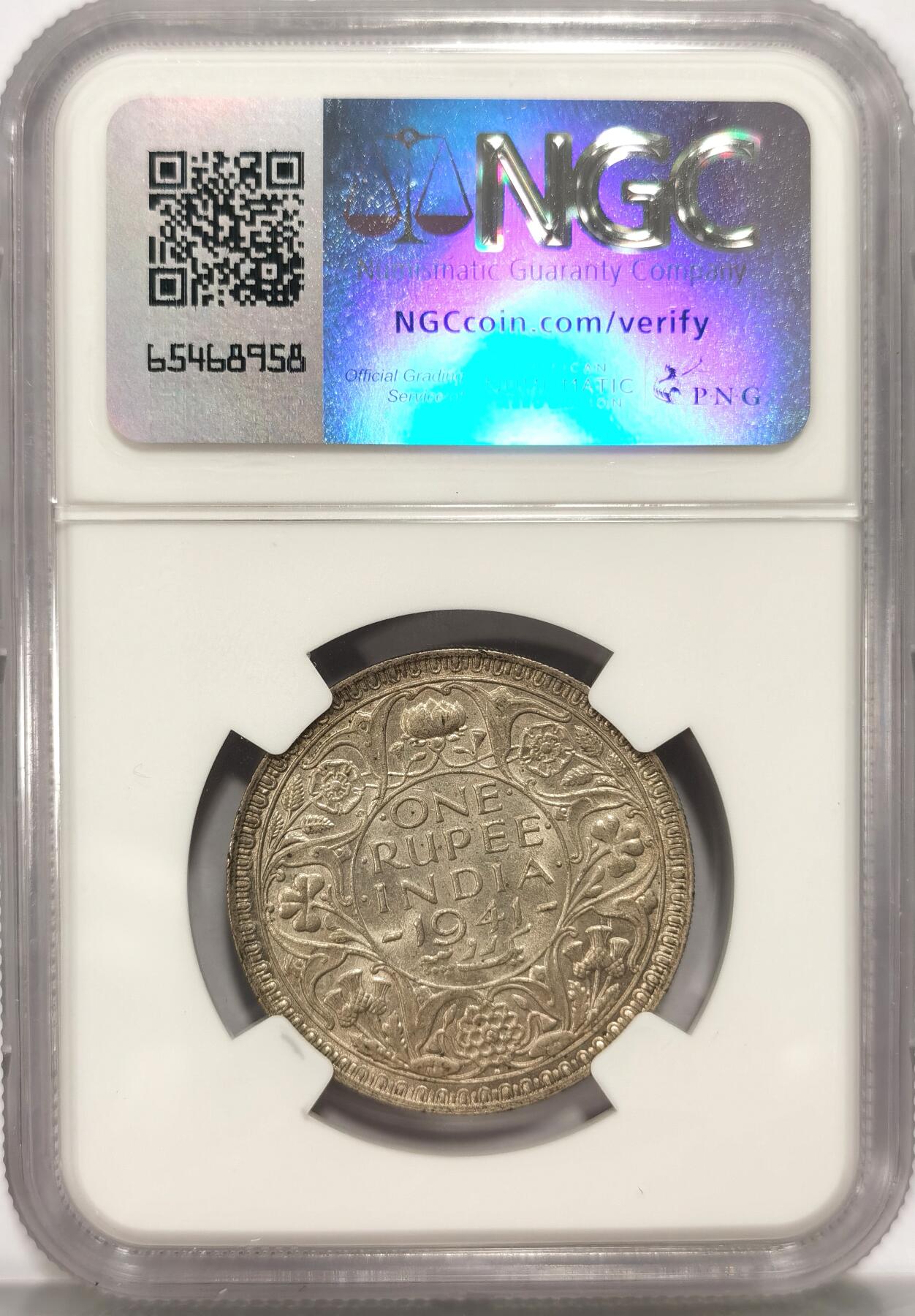 博洋堂世界钱币拍卖第086期（全场包邮） NGC MS64 英属印度1941年乔六1卢比银币 冠军分