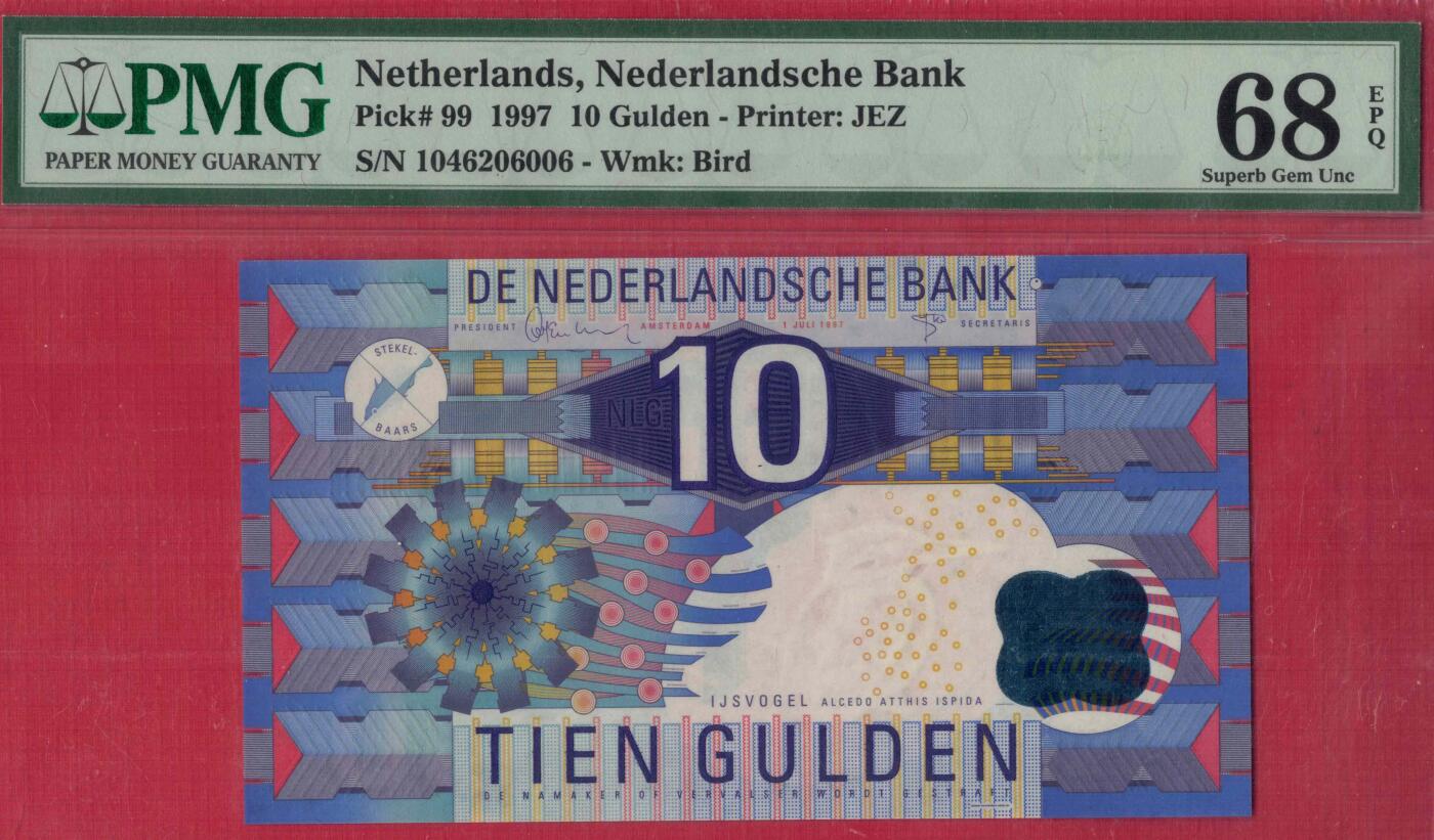 荷兰1997年10盾 P-99 欧洲纸币 实物图 UNC