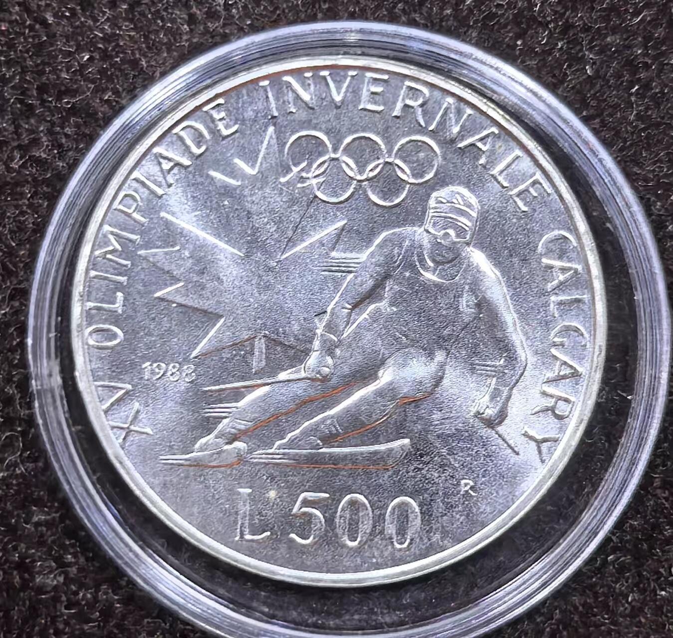 北京马甸外国币专卖微拍第124期，外国金银币专场，陆续上新，欢迎关注 1988年圣马力诺500 里拉纪念银币，汉城卡尔加里运动年