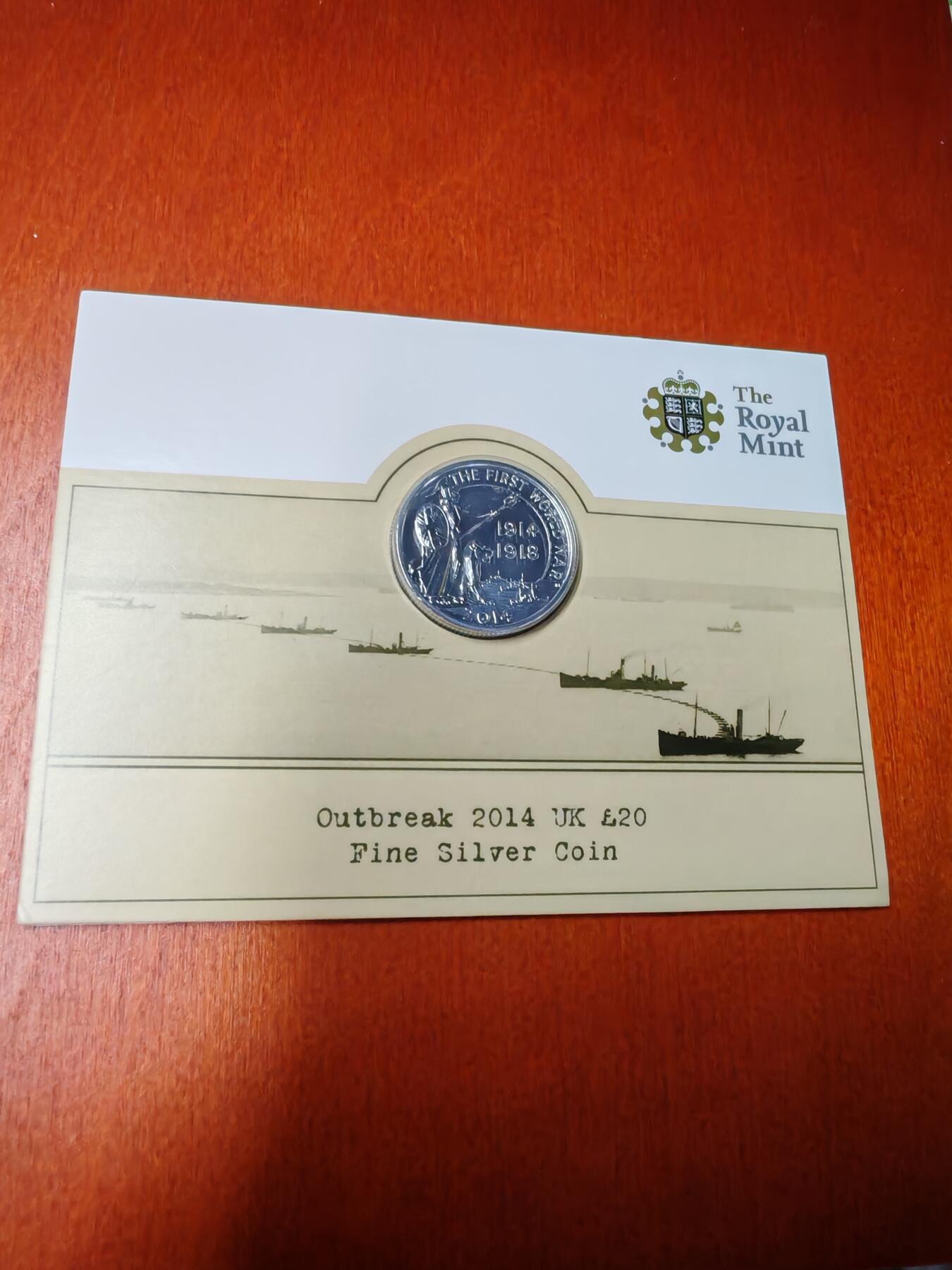 长老汇龙年精选第十五场拍卖 2014英国不列颠女神一战爆发百周年20英镑精制银币，卡装