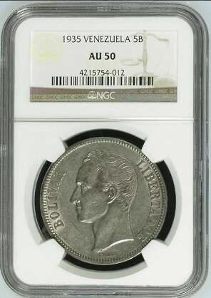 NGC-AU50委内瑞拉1935年5玻利瓦尔克朗银币