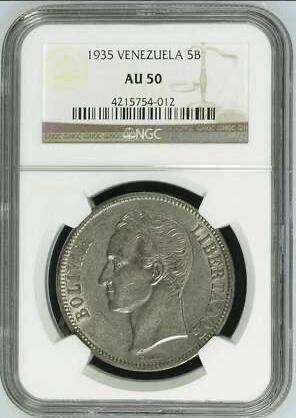 NGC-AU50委内瑞拉1935年5玻利瓦尔克朗银币 - NGC-AU50委内瑞拉1935年5玻利瓦尔克朗银币