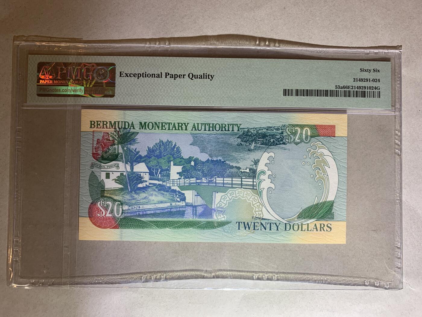 【礼羽收藏】🌏世界钱币拍卖125期 【D/1 000699】2000年百慕大20面值 纸币 伊丽莎白二世 女王钞 D1首发冠 无23457双尾699  百位圆圆倒置号