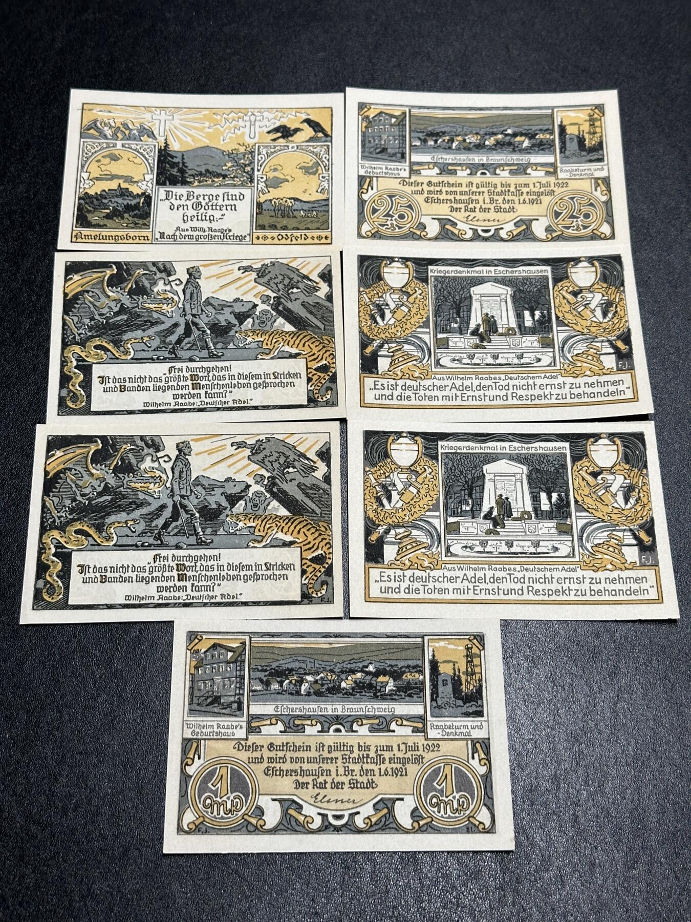 外币专场240922第十二场 德国紧急状态纸币 ，7张一起  ，基本全新，个别有瑕疵。