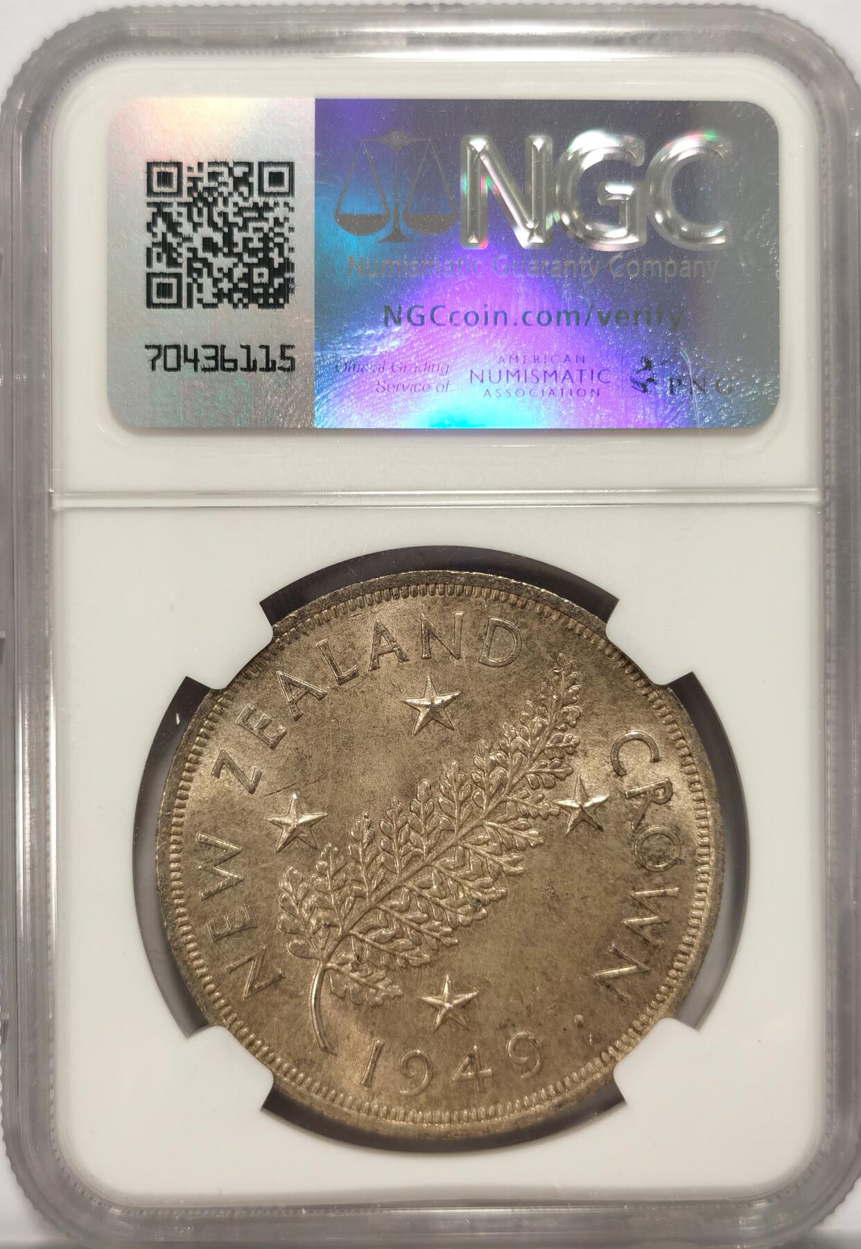 博洋堂世界钱币拍卖第086期（全场包邮） NGC MS64 新西兰1949年乔六1克朗，BU品相，原厂黄油覆盖币面