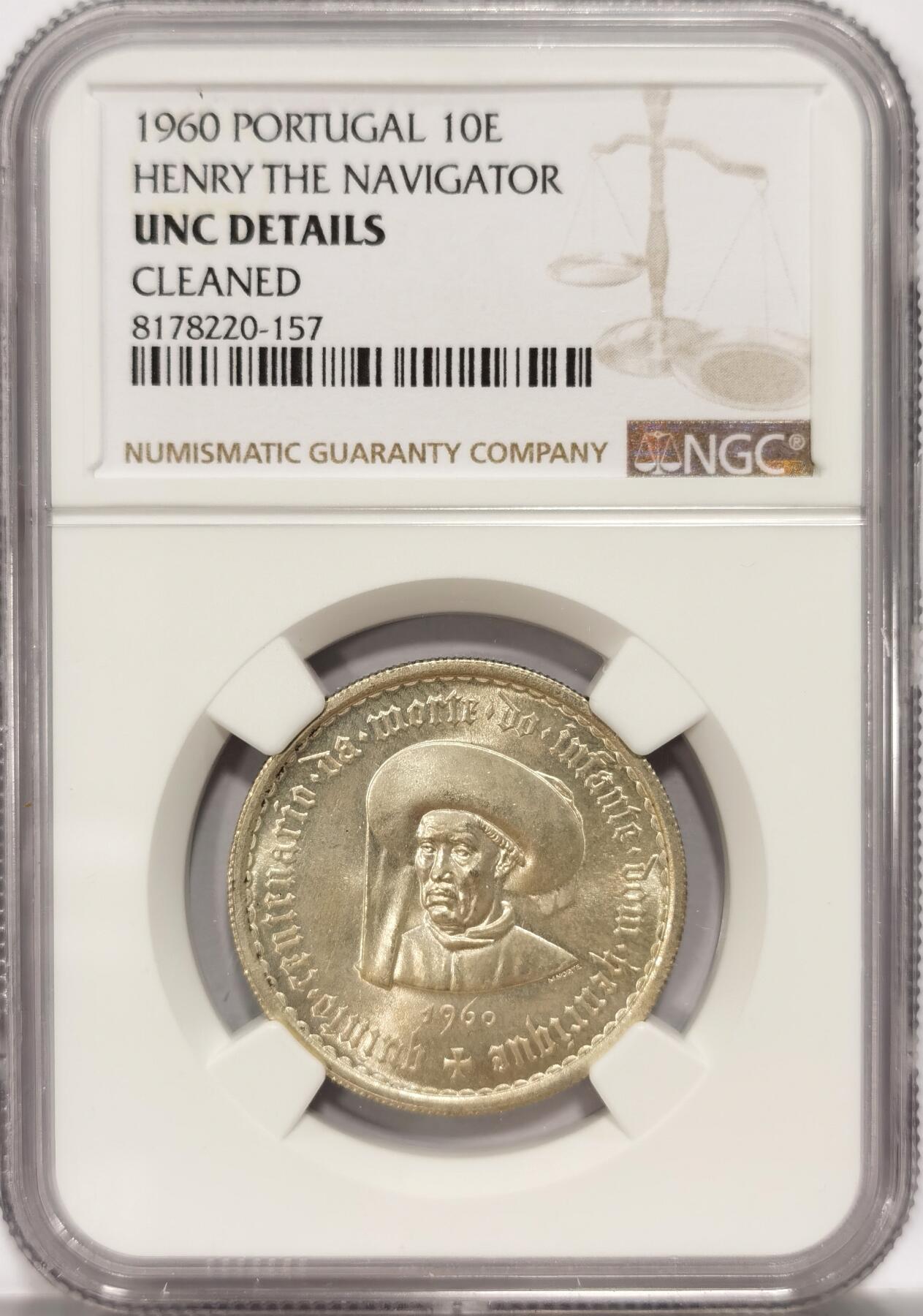博洋堂世界钱币拍卖第086期（全场包邮） NGC UNC 葡萄牙1960年亨利王子500周年纪念10埃斯库多银币