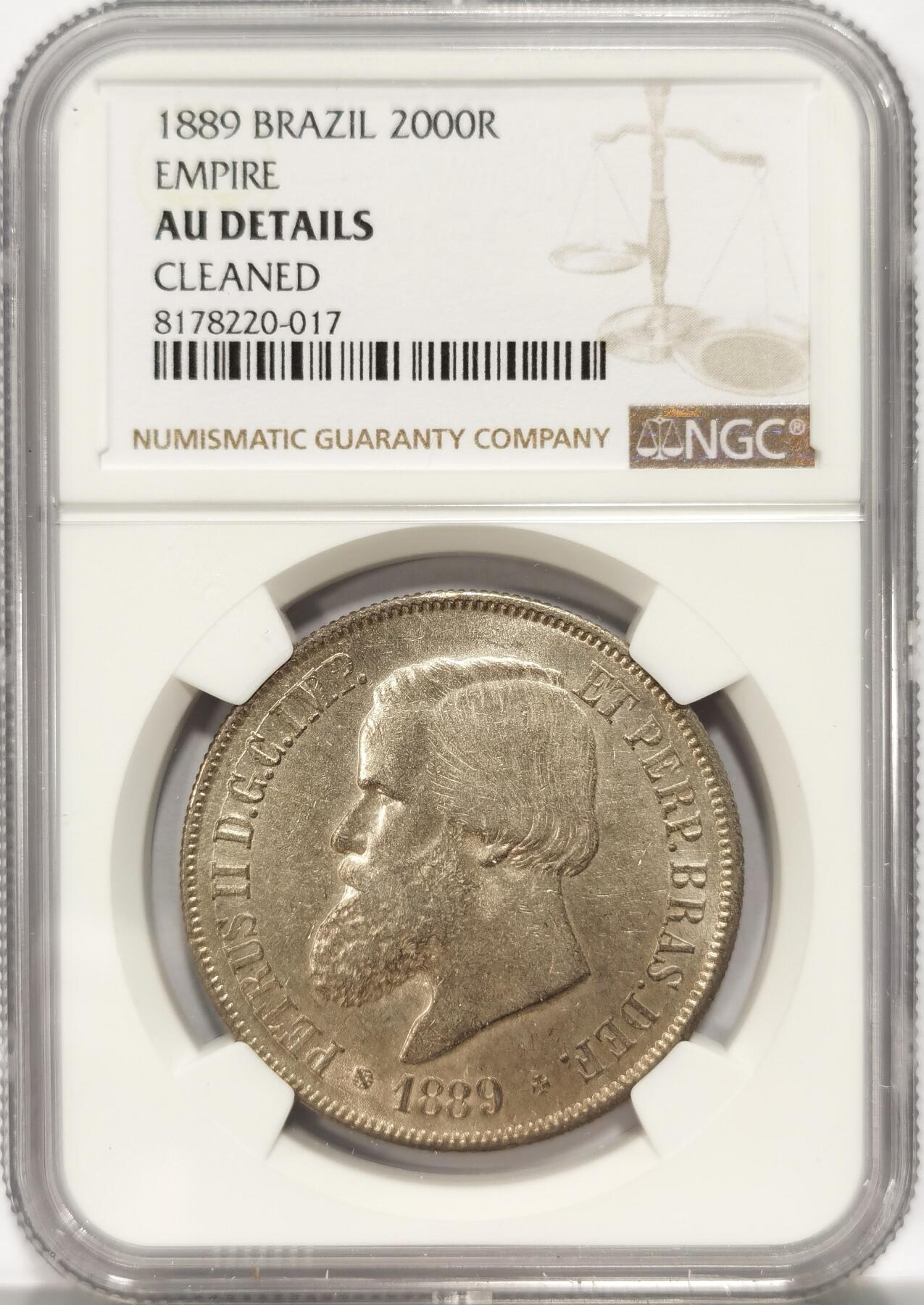 博洋堂世界钱币拍卖第086期（全场包邮） NGC AU 巴西1889年2000R大银币