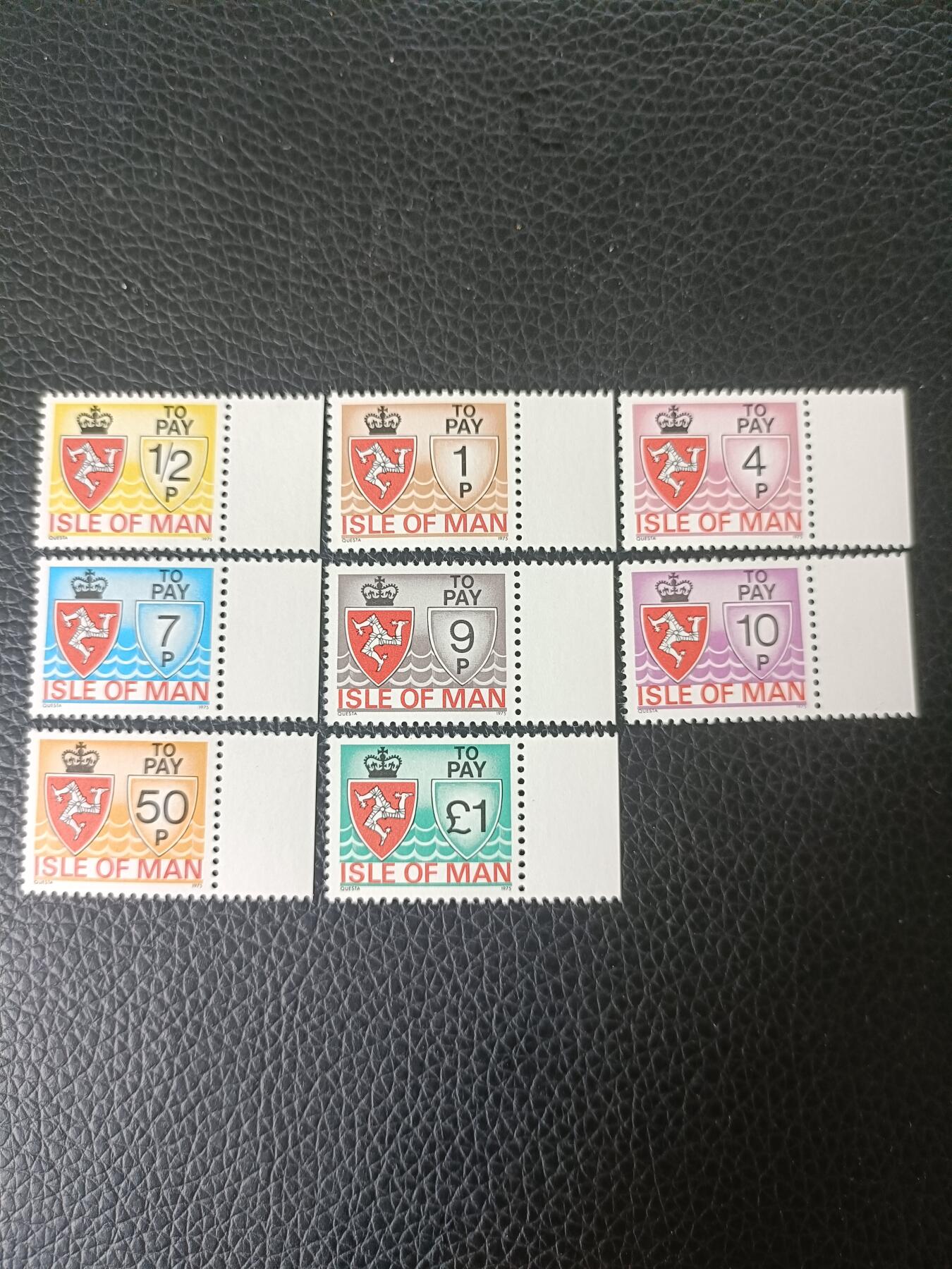 59外国邮票  英国马恩岛邮票1975年欠资邮票8全 新票