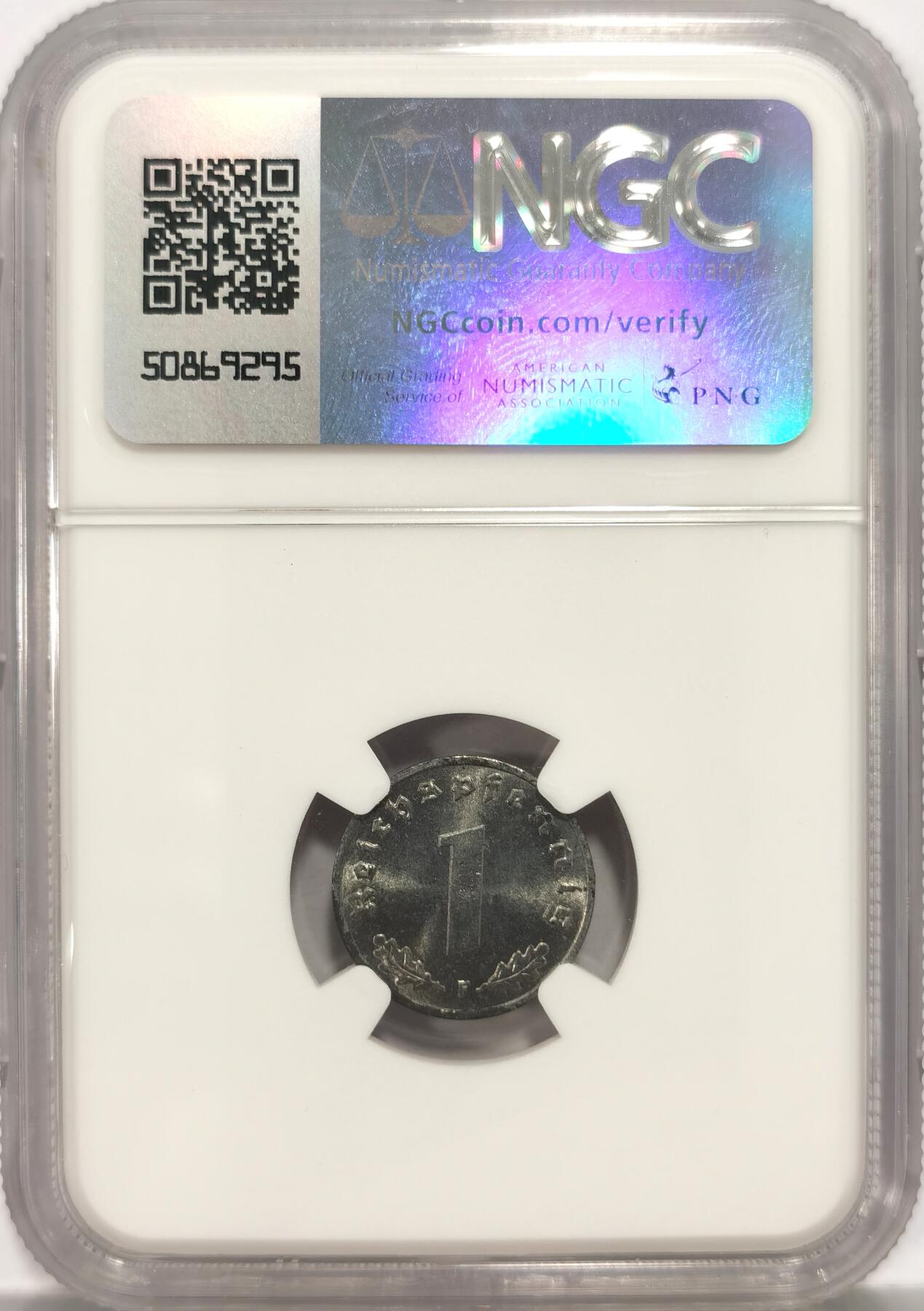 博洋堂世界钱币拍卖第086期（全场包邮） NGC MS65 德国1943F1芬尼锌币，卷拆马上送评，唯一一枚65分，冠军分
