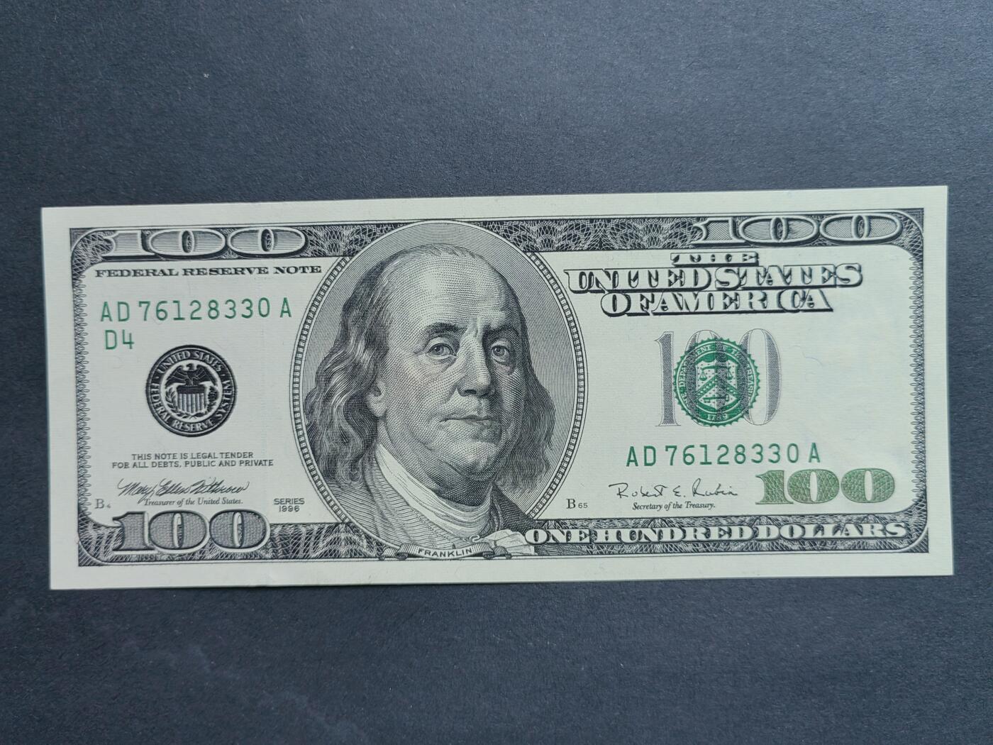 外中纸币专场240801第七场 1996年100美元，全新品相UNC。