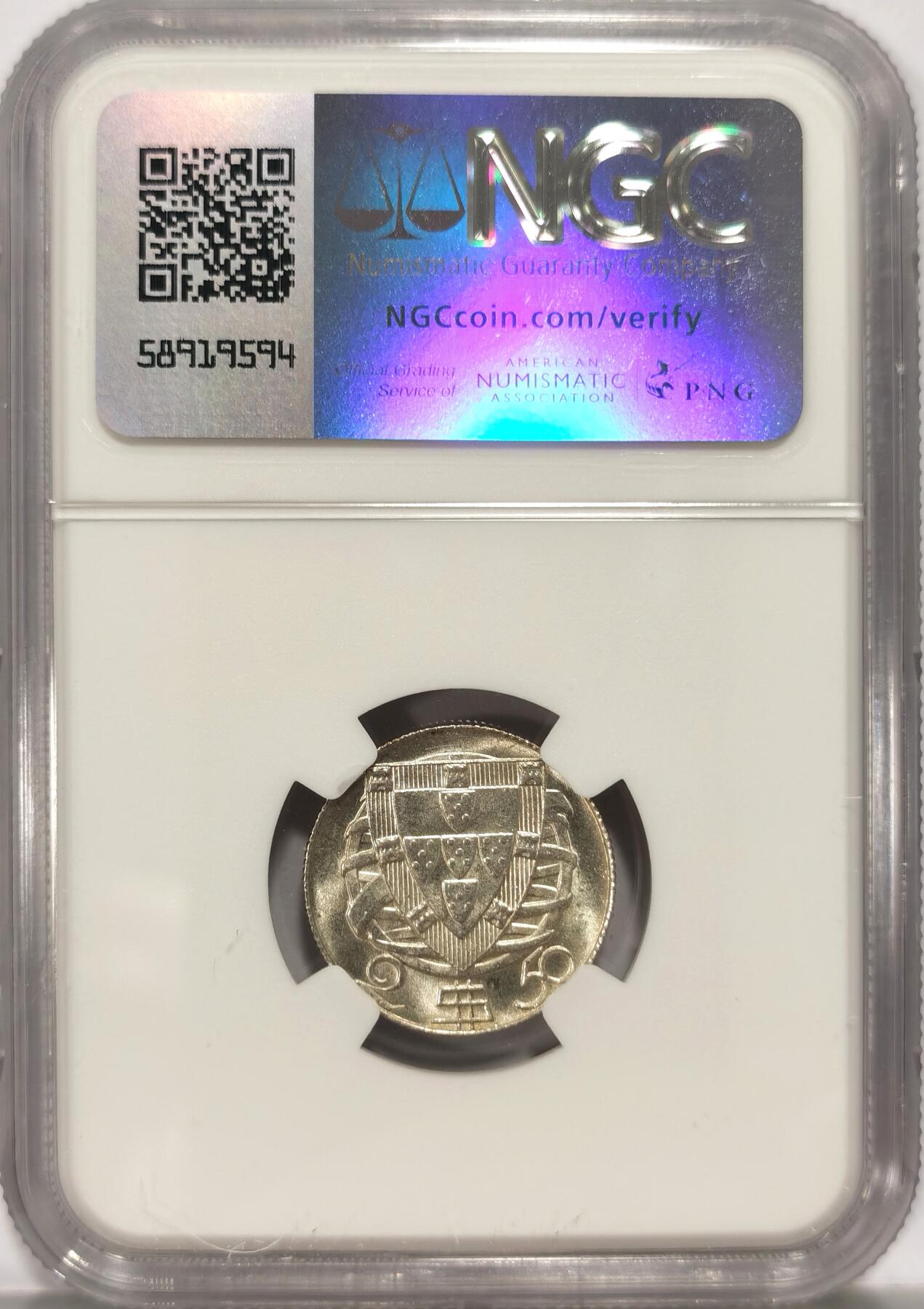 博洋堂世界钱币拍卖第086期（全场包邮） NGC MS65 葡萄牙1951年2.5埃斯库多银币