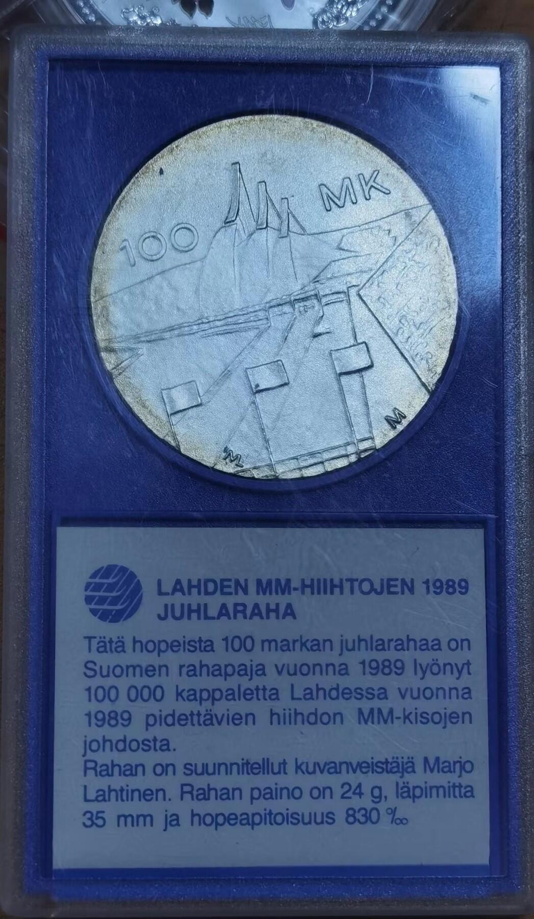 北京马甸外国币专卖微拍第124期，外国金银币专场，陆续上新，欢迎关注 芬兰原封装1989年100马克普制纪念银币 拉赫蒂世界滑雪锦标赛