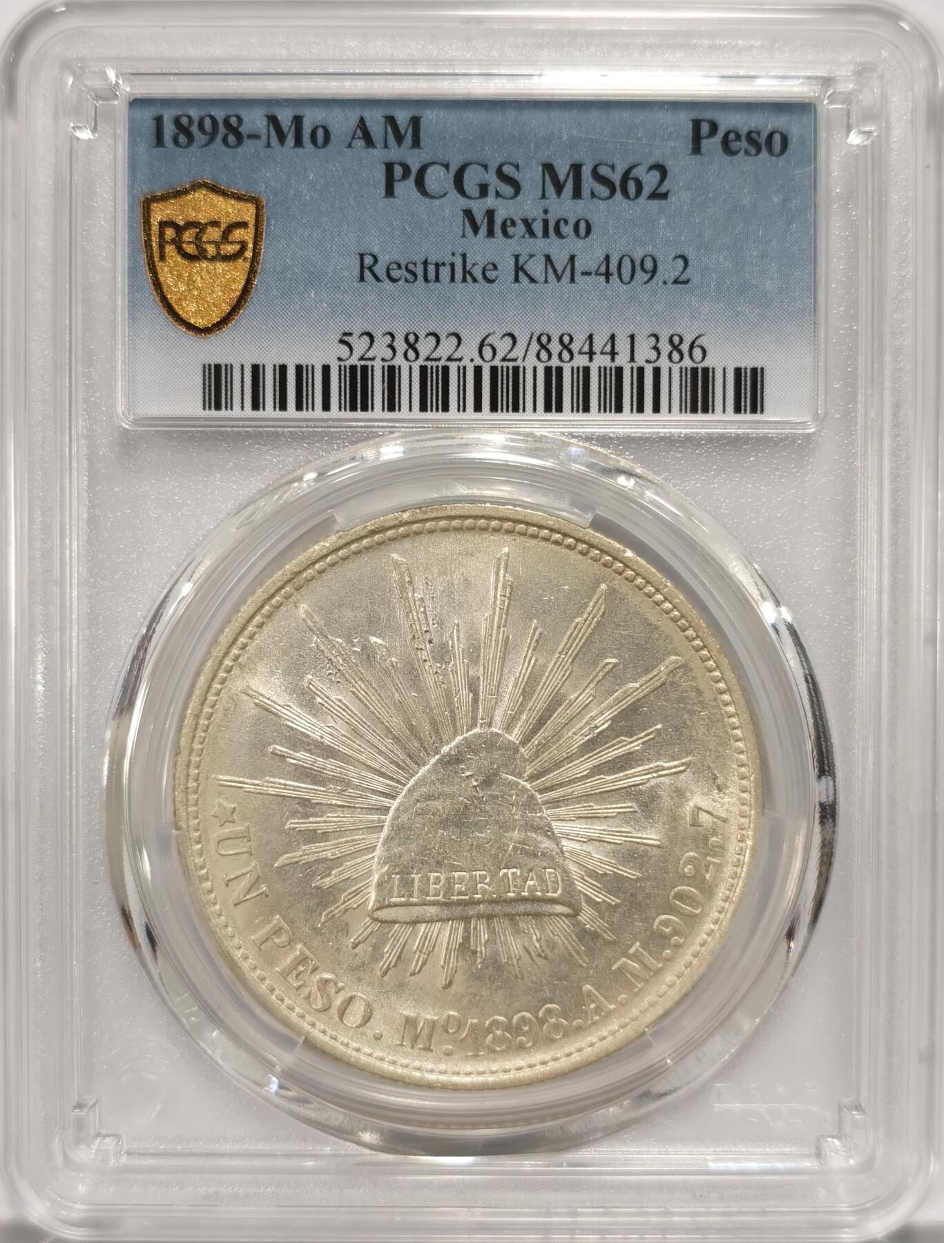 博洋堂世界钱币拍卖第086期（全场包邮） PCGS MS62 1898年墨西哥MO AM版直边鹰洋，状态不错，麦稀奇近期同分有1400元成交