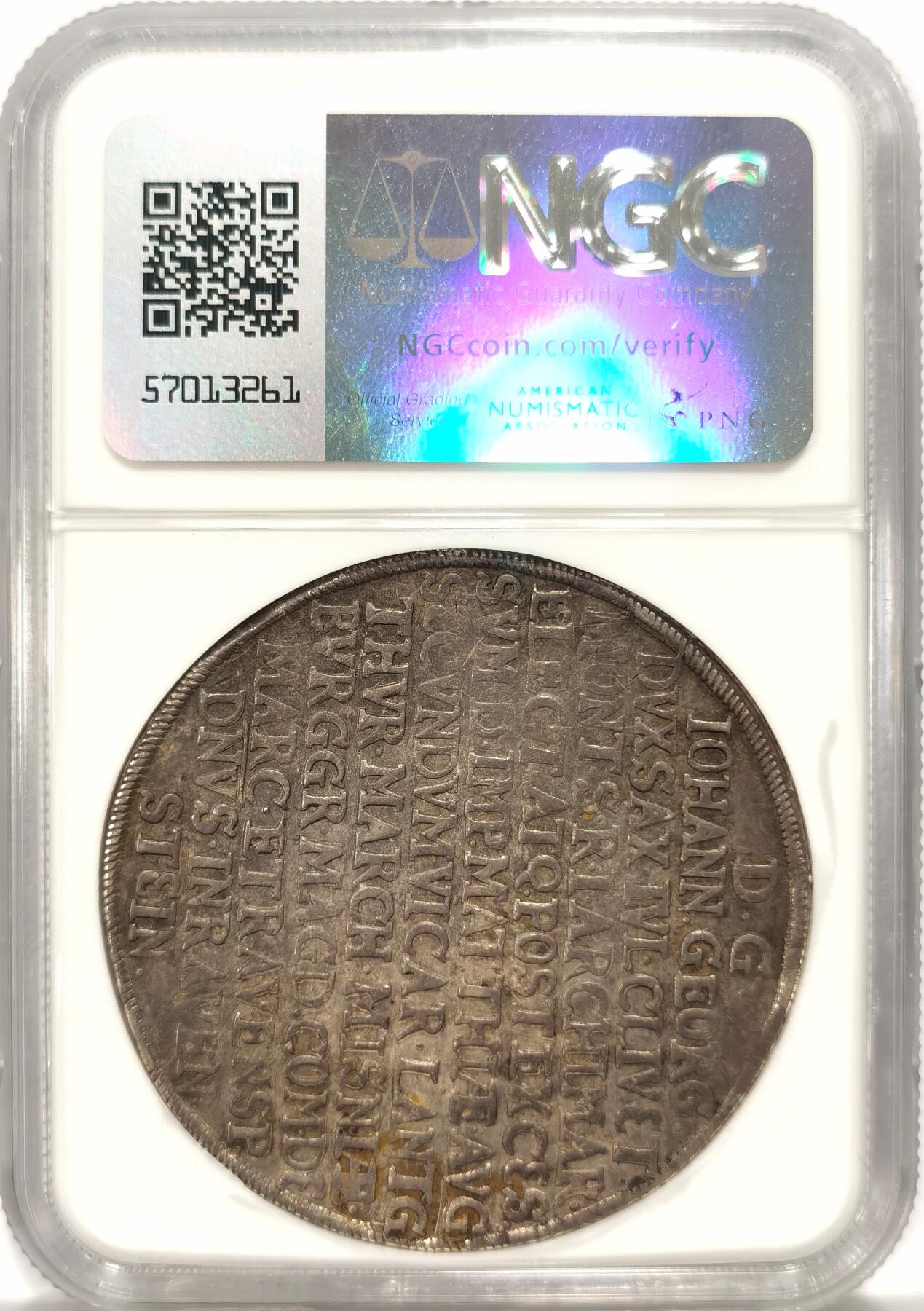 博洋堂世界钱币拍卖第086期（全场包邮） NGC AU55 神罗萨克森1619年约翰乔治一世帝选侯骑马持剑老泰勒 单年份版别 克劳斯目录XF45 975美刀 NGC评级榜亚军分 五彩包浆！