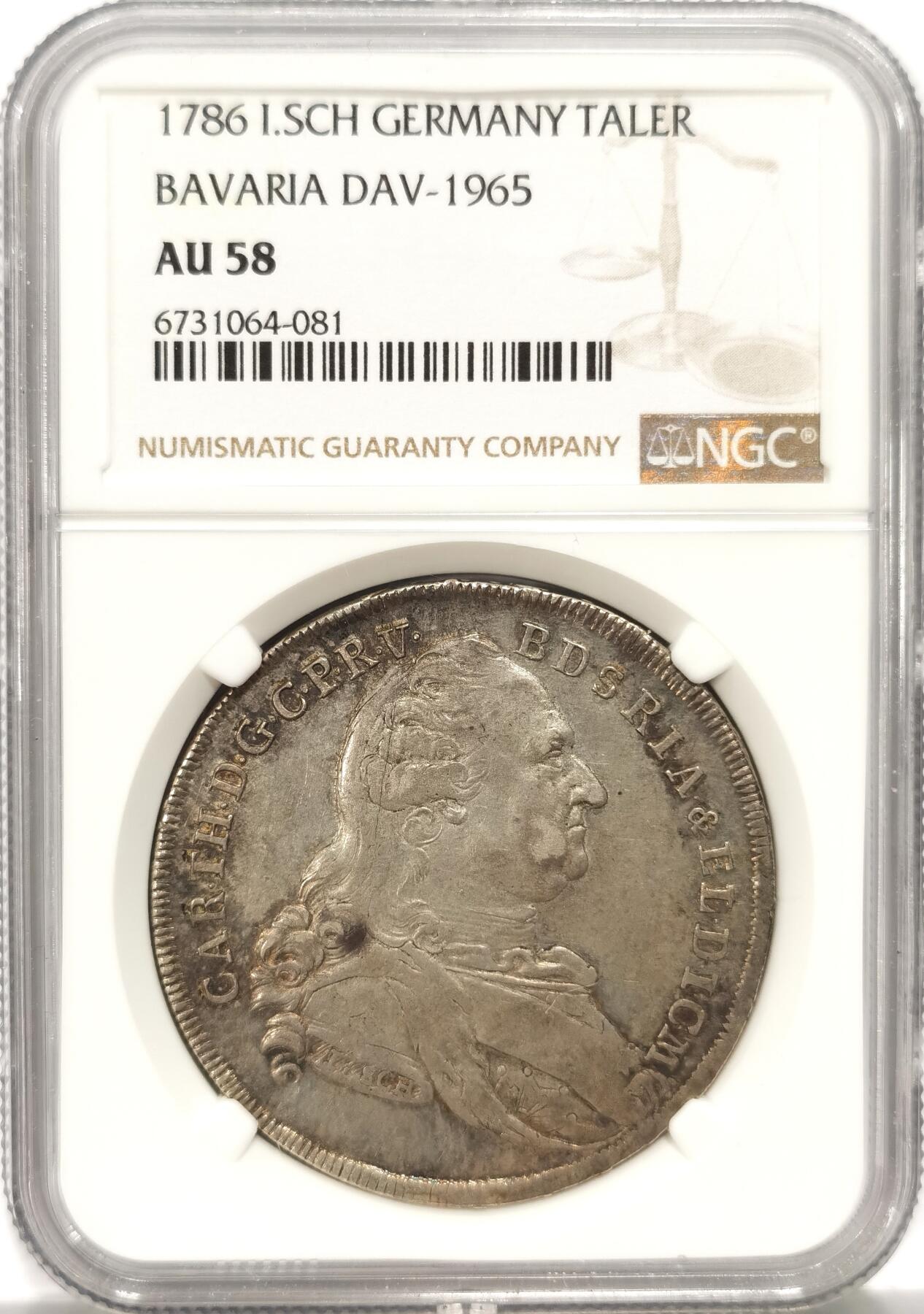 博洋堂世界钱币拍卖第086期（全场包邮） NGC AU58 德国巴伐利亚1786年卡尔特奥多尔 圣母抱婴泰勒大银